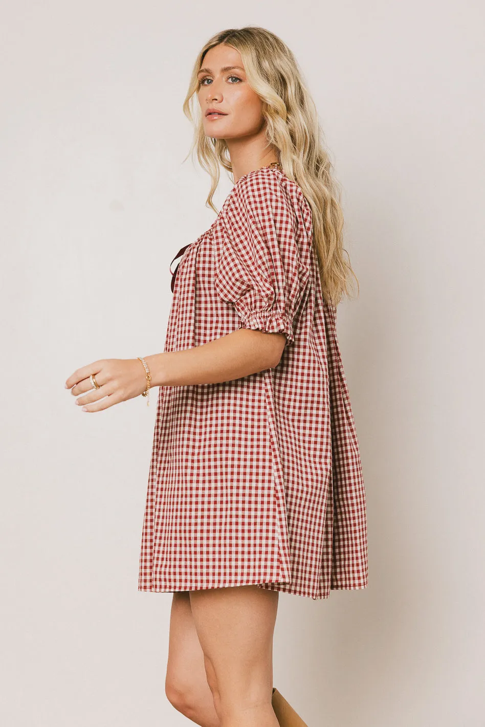 Cody Gingham Mini Dress in Burgundy sold by bohme product image thumbnail 2