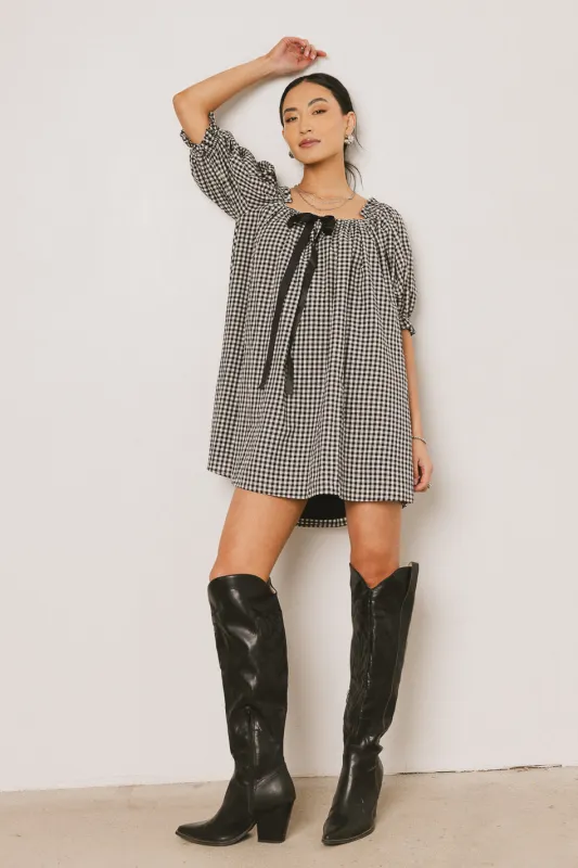 Cody Gingham Mini Dress in Black sold by bohme