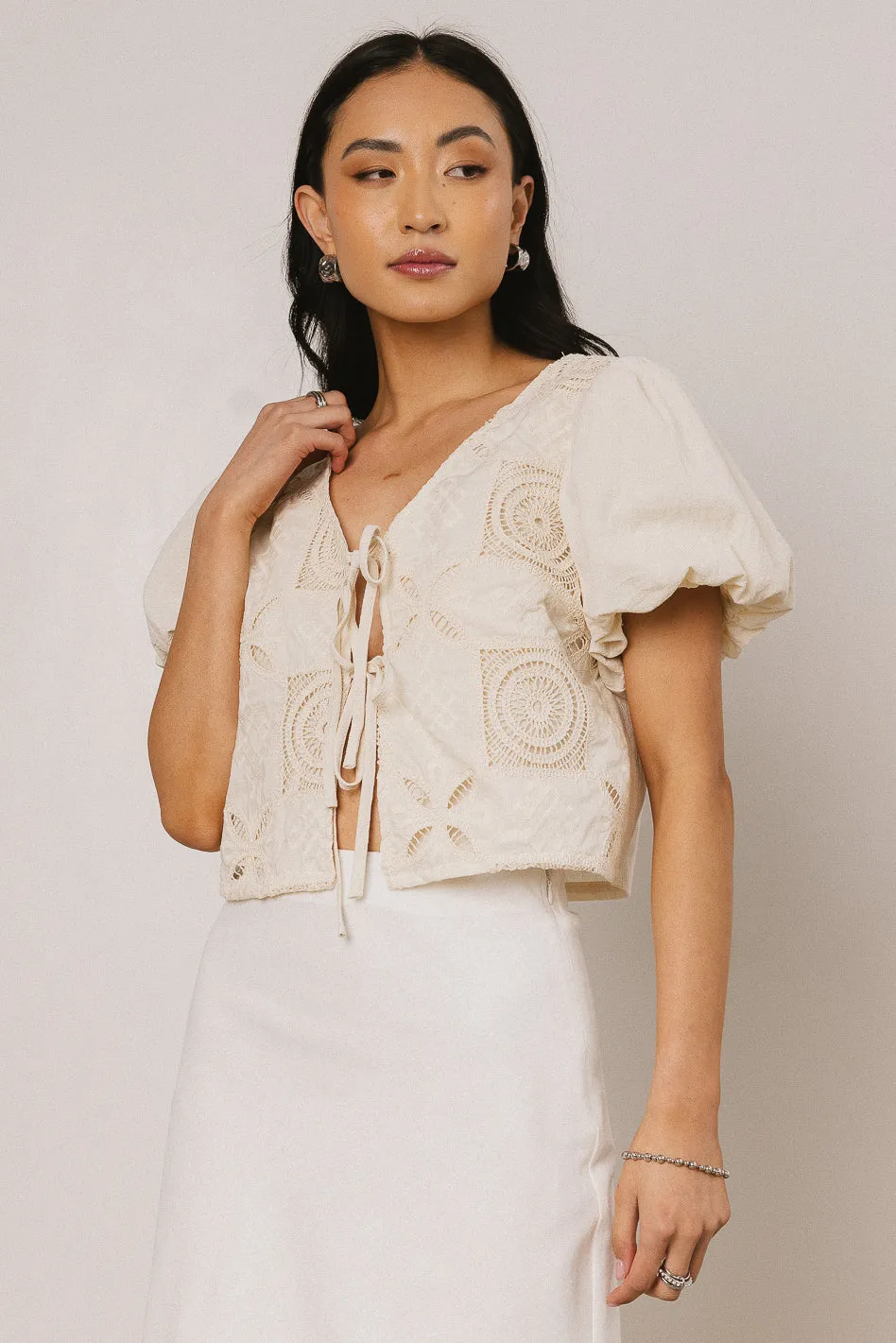 Sylas Embroidered Blouse in Ivory - FINAL SALE sold by bohme product image thumbnail 4