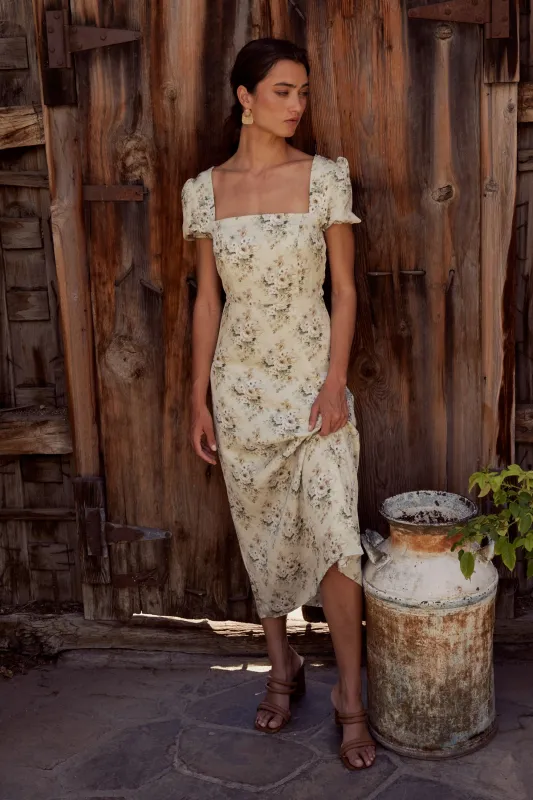 Ayden Floral Midi Dress sold by bohme