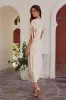 Amanda Lace Trim Maxi Dress in Blush sold by bohme