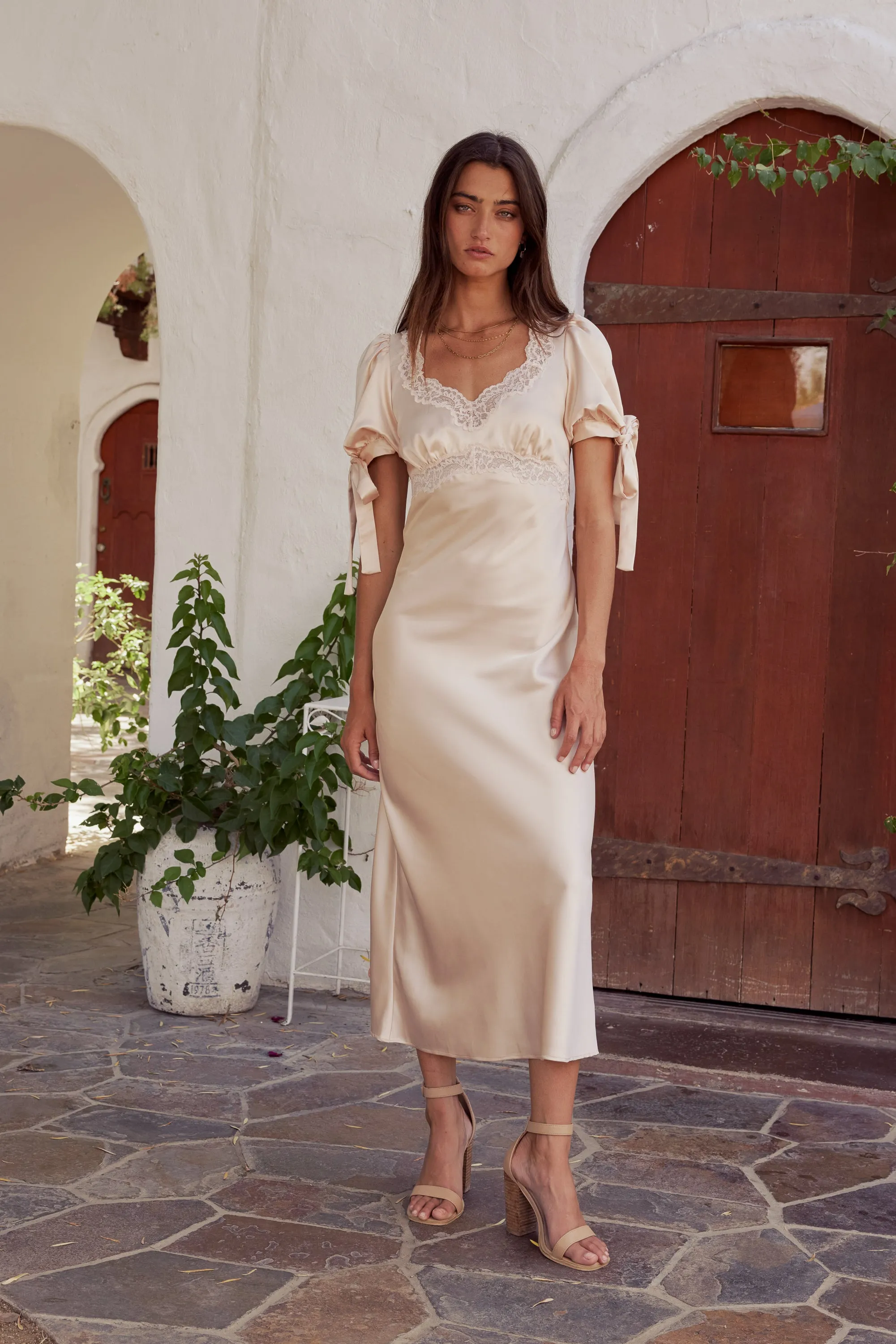 Amanda Lace Trim Maxi Dress in Blush sold by bohme product image thumbnail 2