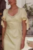 Amanda Lace Trim Maxi Dress in Butter Yellow sold by bohme