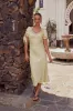 Amanda Lace Trim Maxi Dress in Butter Yellow sold by bohme
