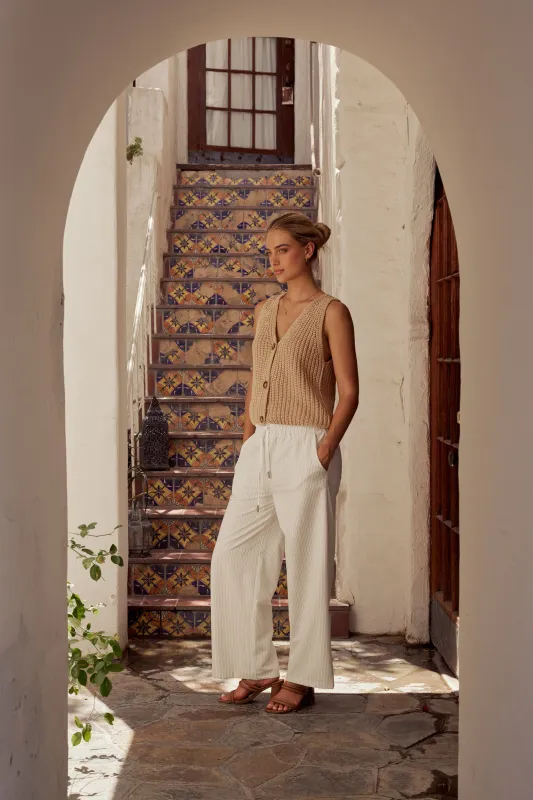 Jenna Striped Wide-Leg Pants in White - FINAL SALE sold by bohme