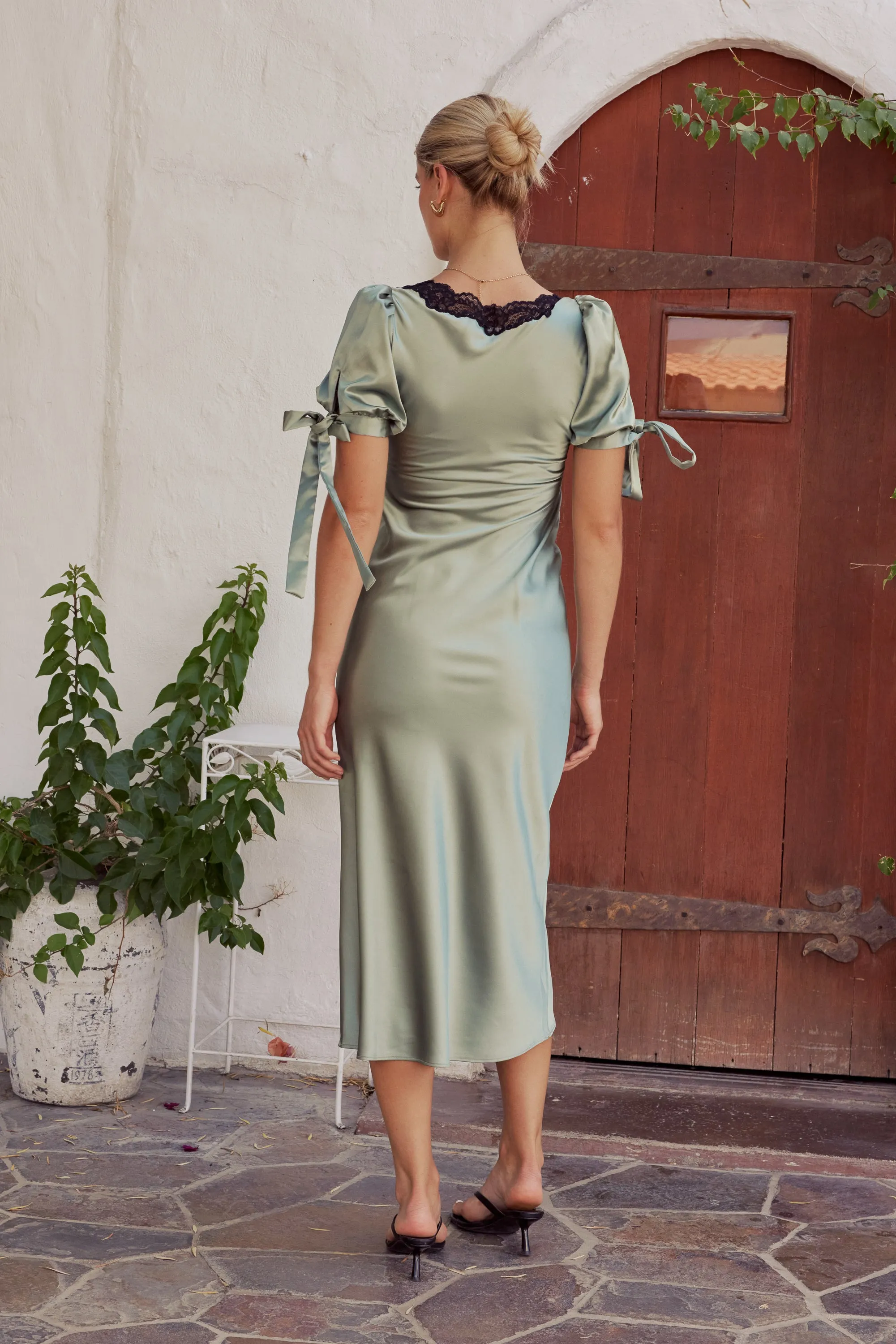 Amanda Lace Trim Maxi Dress in Sage sold by bohme product image thumbnail 4