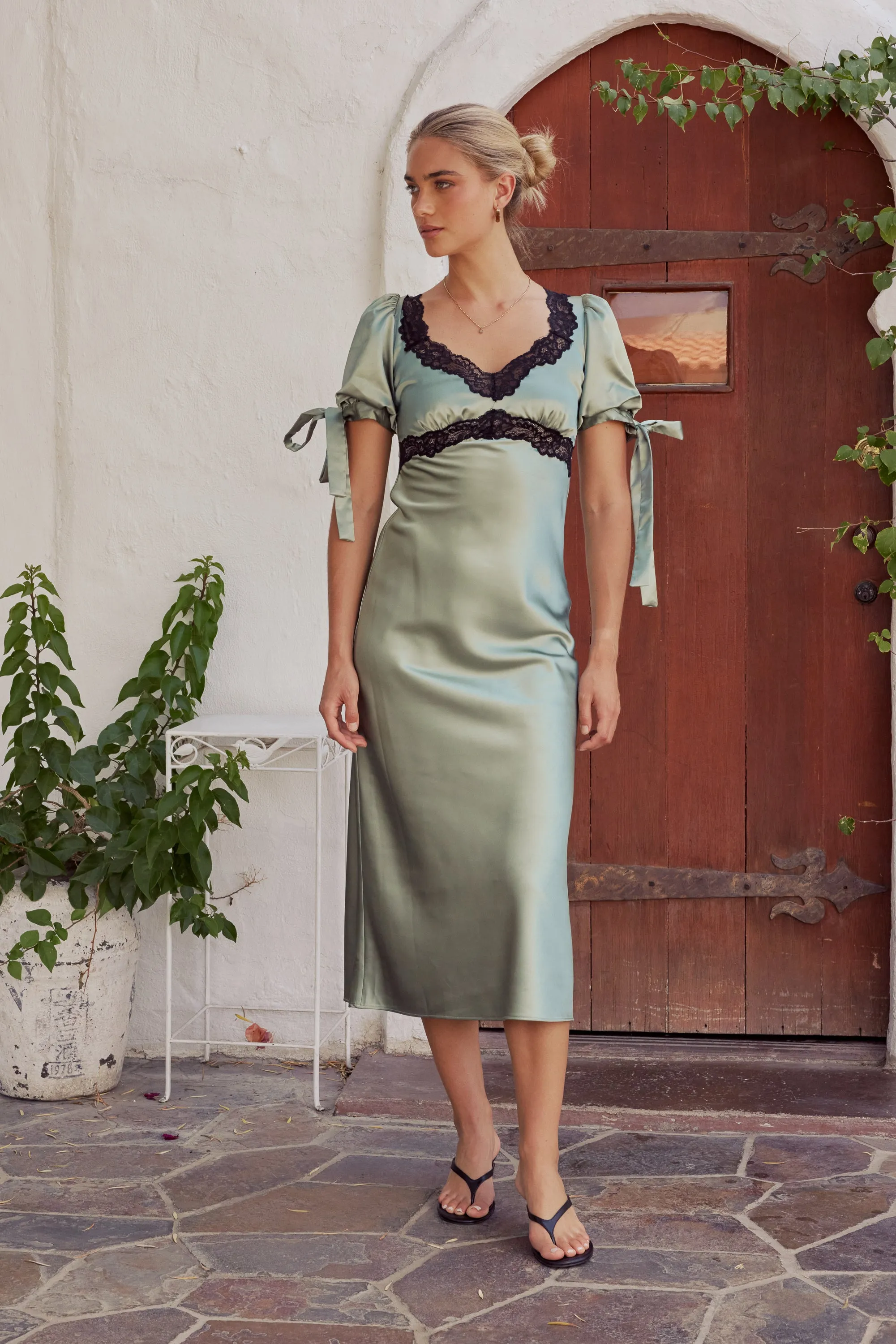 Amanda Lace Trim Maxi Dress in Sage sold by bohme product image thumbnail 3