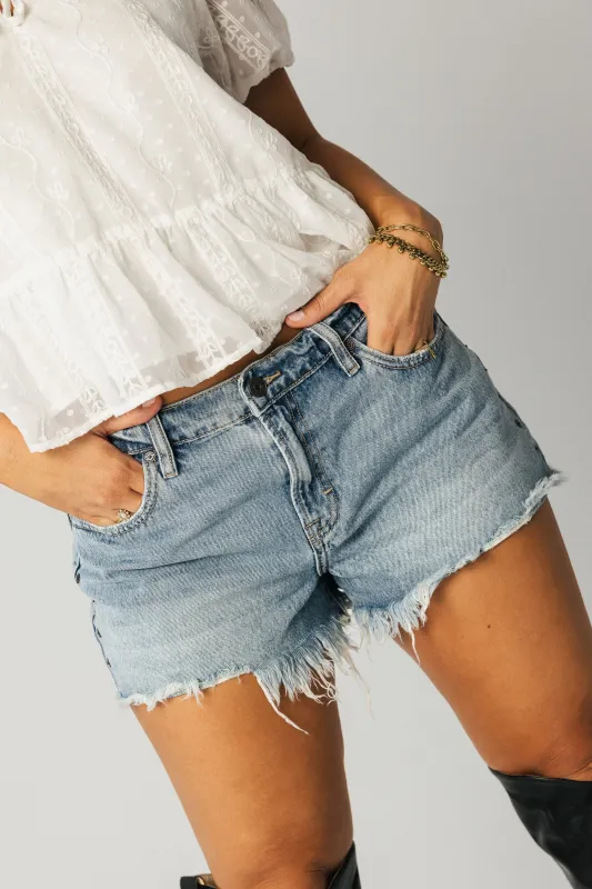 Nora Frayed Denim Shorts sold by bohme