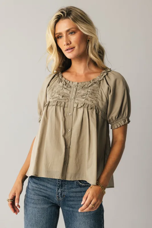 Ryder Ruffle Blouse in Olive sold by bohme