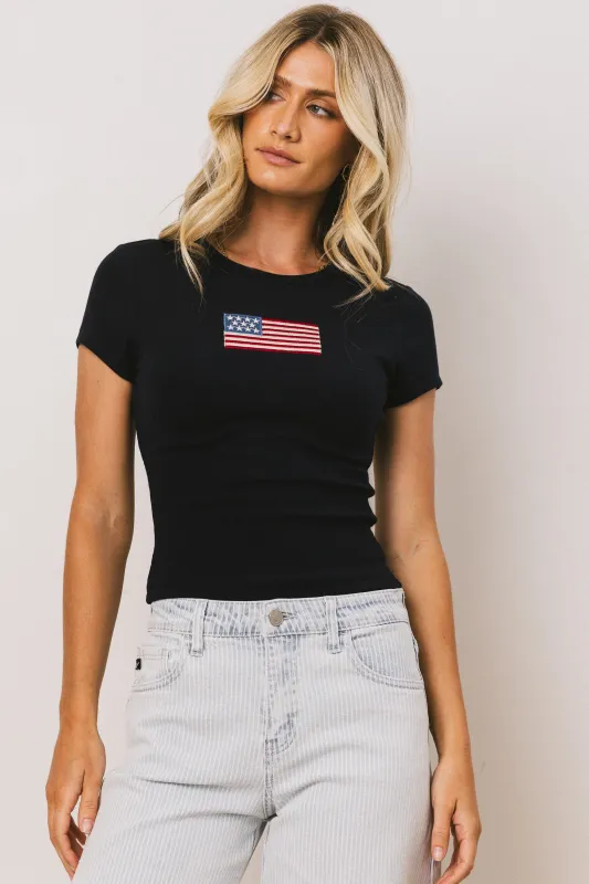American Flag Tee in Navy sold by bohme