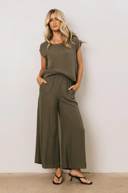 Jaylen Wide-Leg Pants in Olive sold by bohme