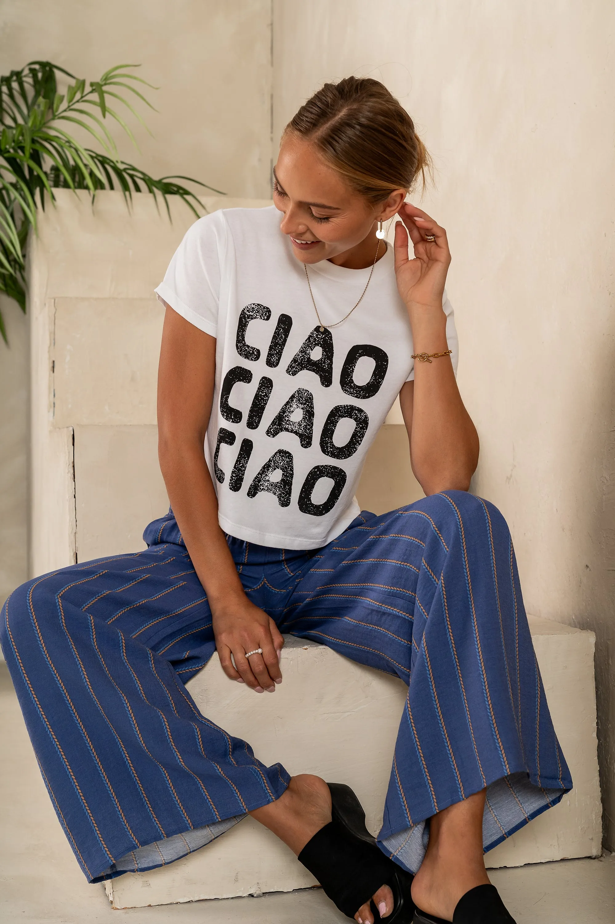 Emery Striped Wide-Leg Pants in Indigo - FINAL SALE sold by bohme