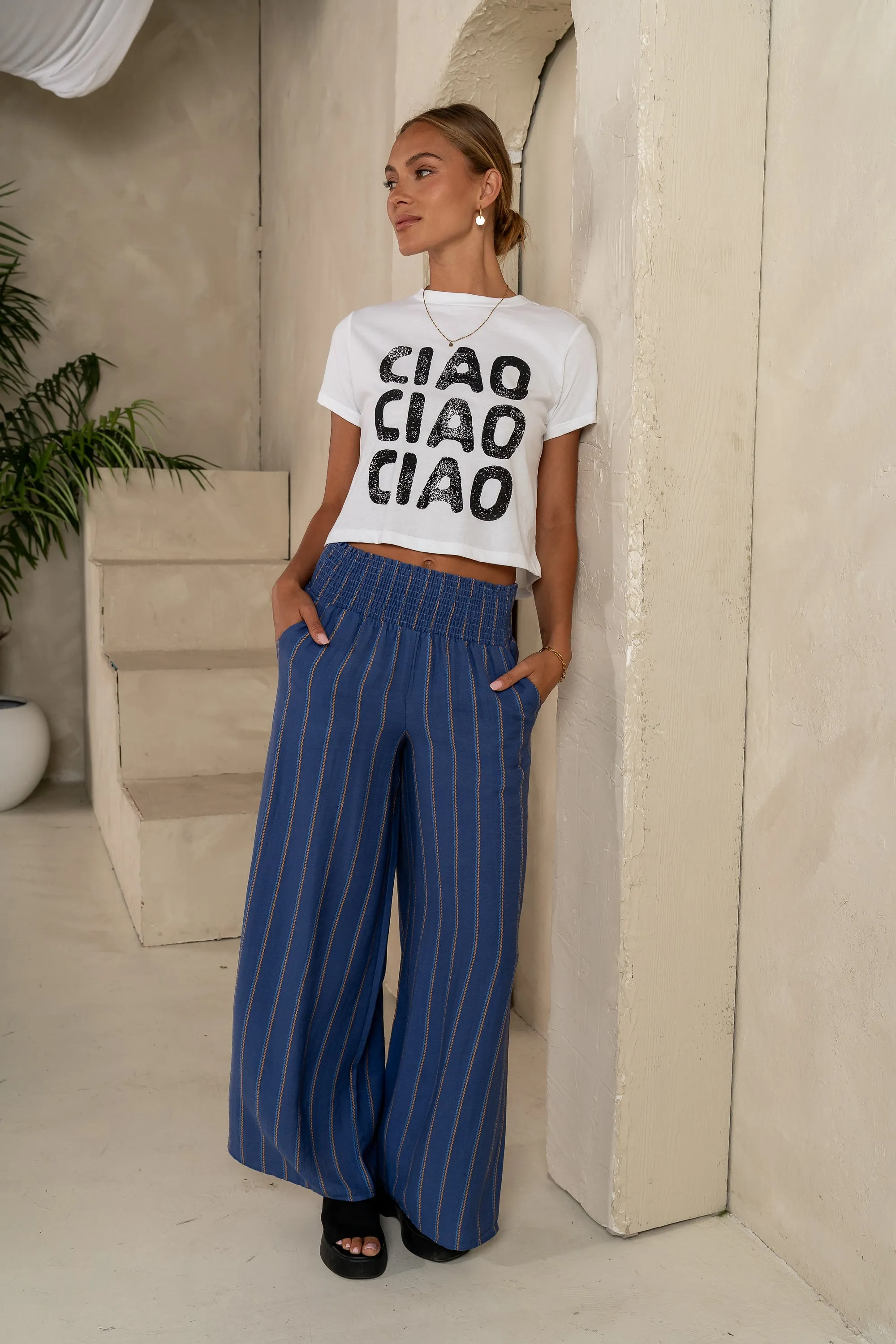 Emery Striped Wide-Leg Pants in Indigo - FINAL SALE sold by bohme product image thumbnail 5