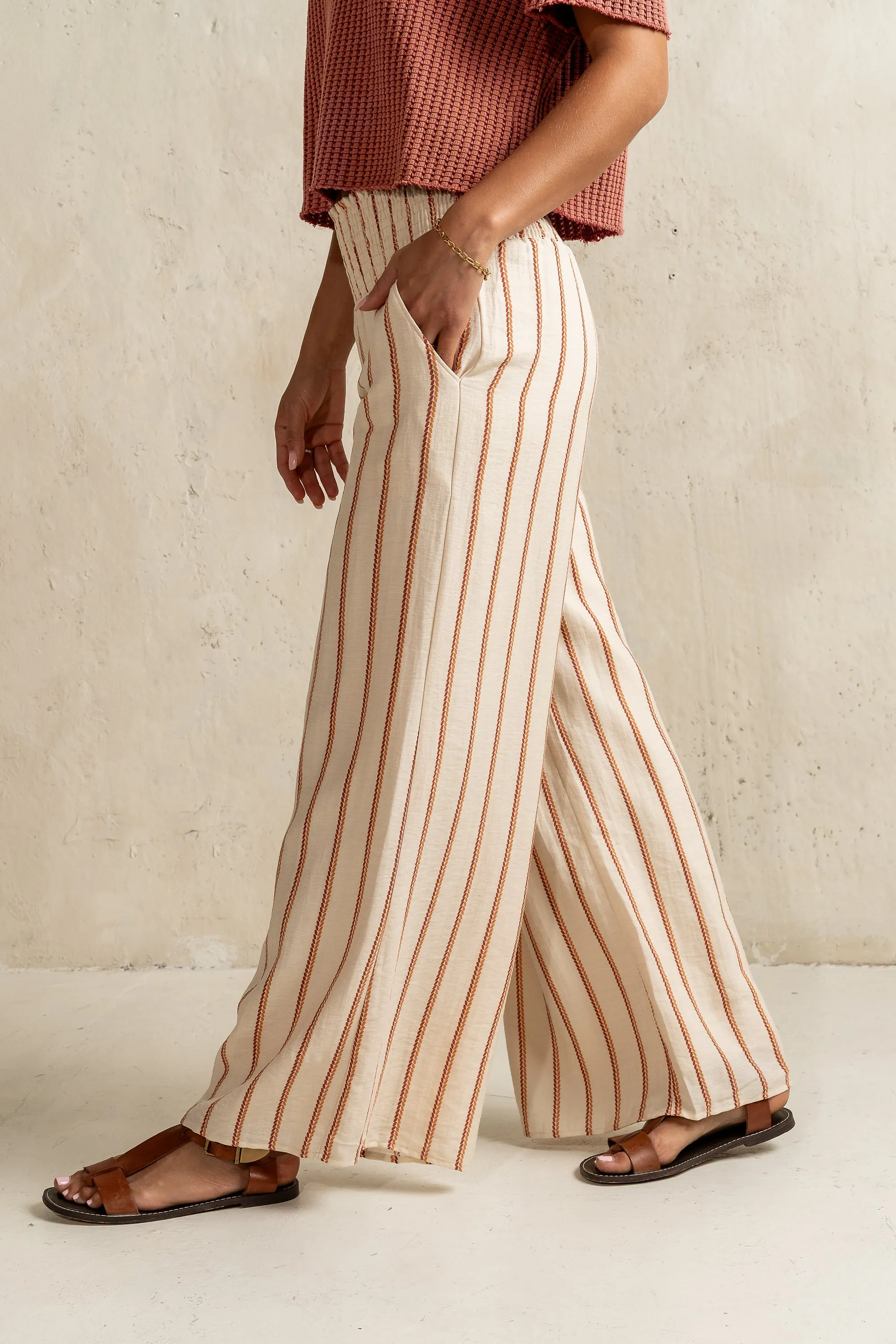 Emery Striped Wide-Leg Pants in Taupe - FINAL SALE sold by bohme product image thumbnail 4