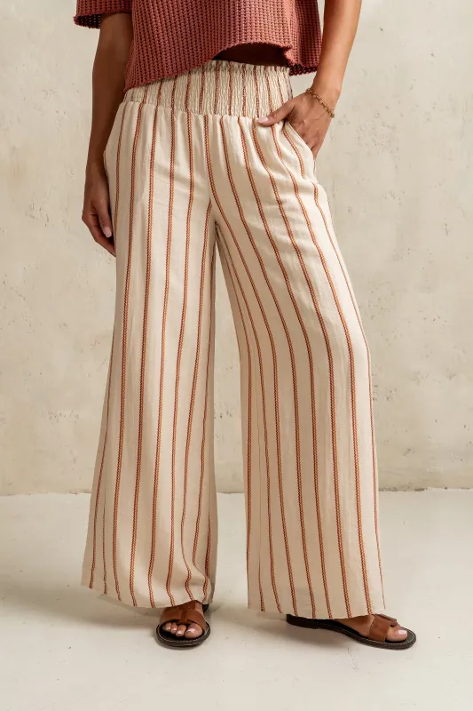 Emery Striped Wide-Leg Pants in Taupe - FINAL SALE sold by bohme