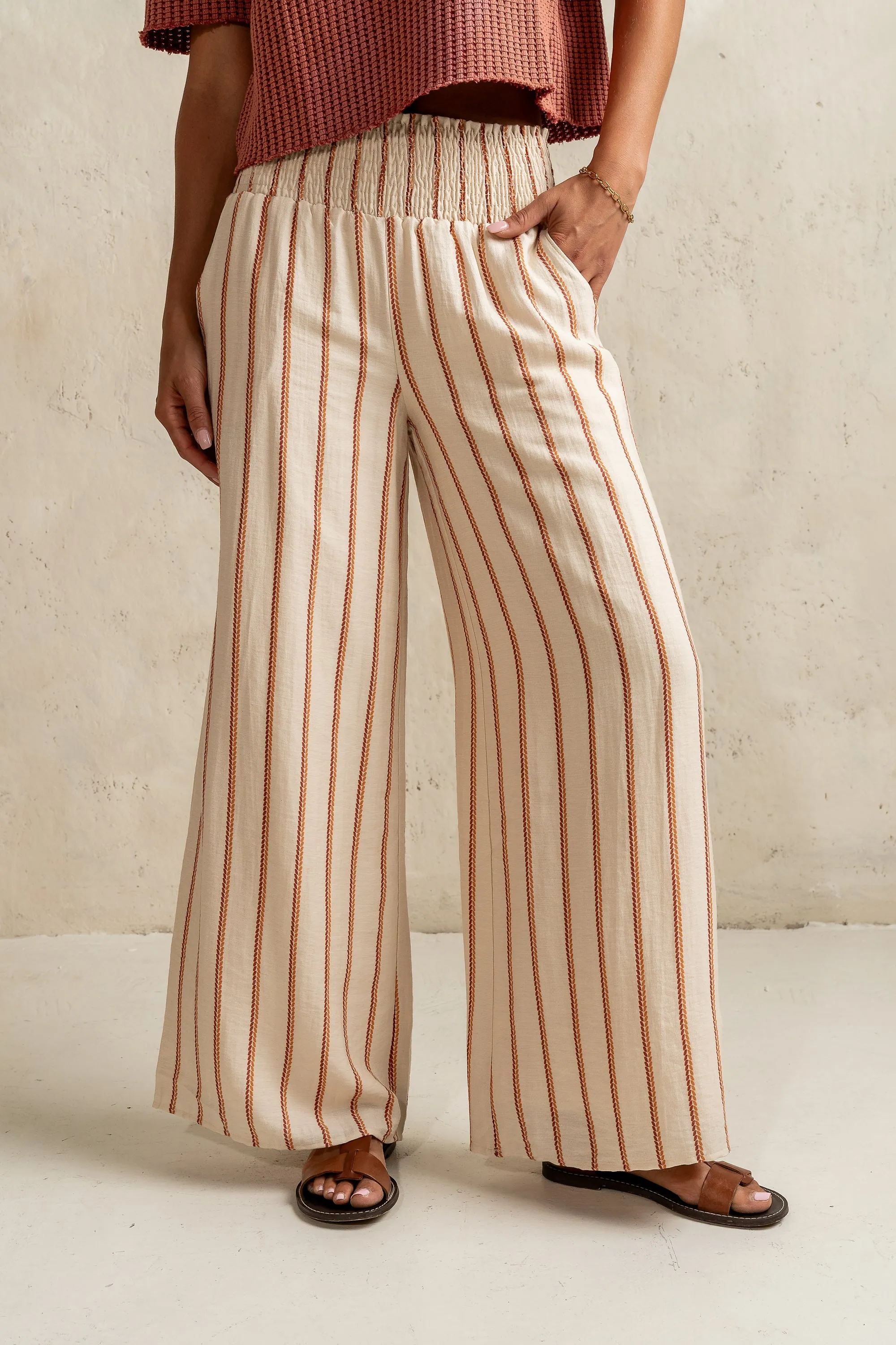 Emery Striped Wide-Leg Pants in Taupe - FINAL SALE sold by bohme