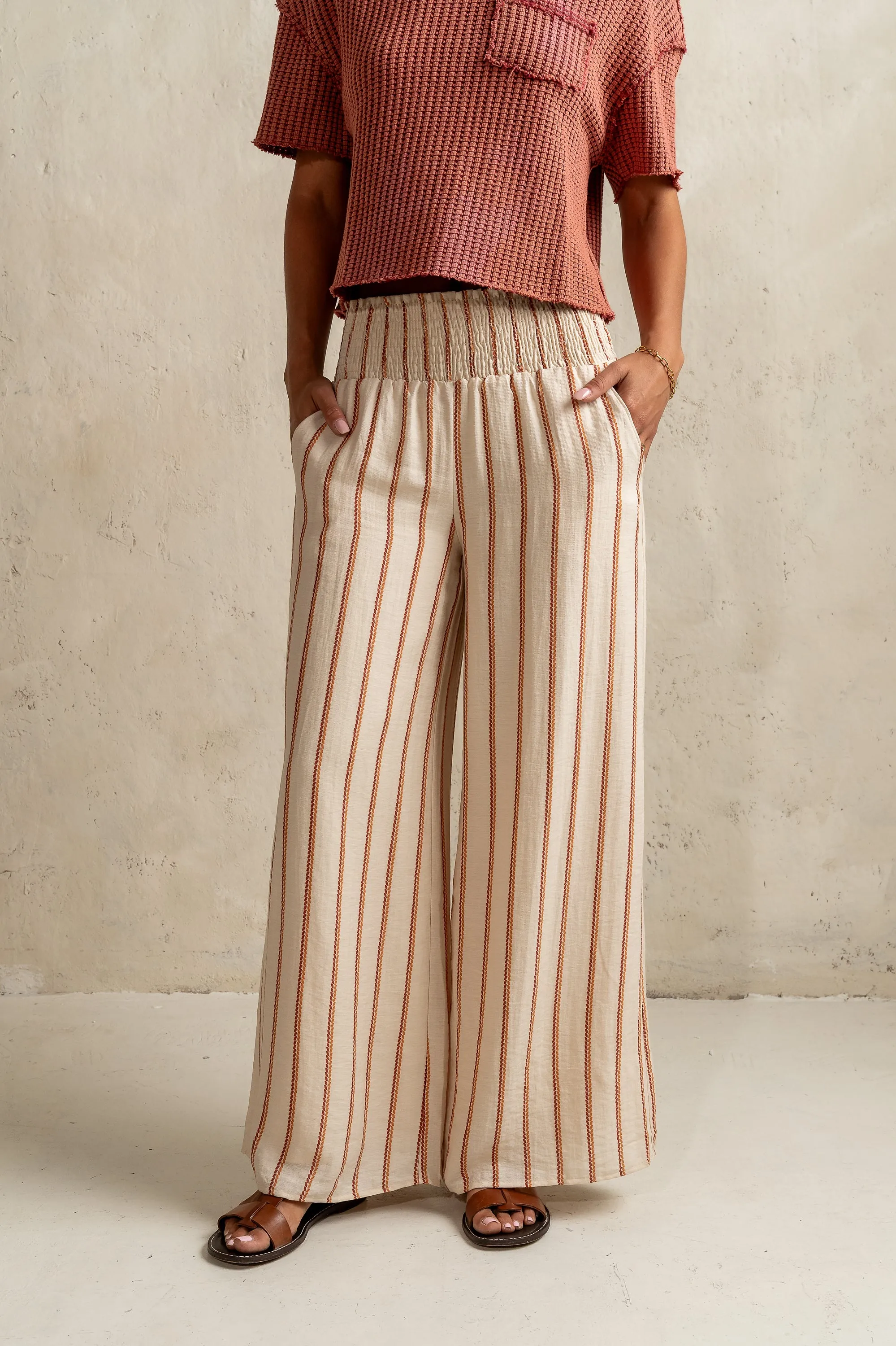 Emery Striped Wide-Leg Pants in Taupe - FINAL SALE sold by bohme product image thumbnail 5