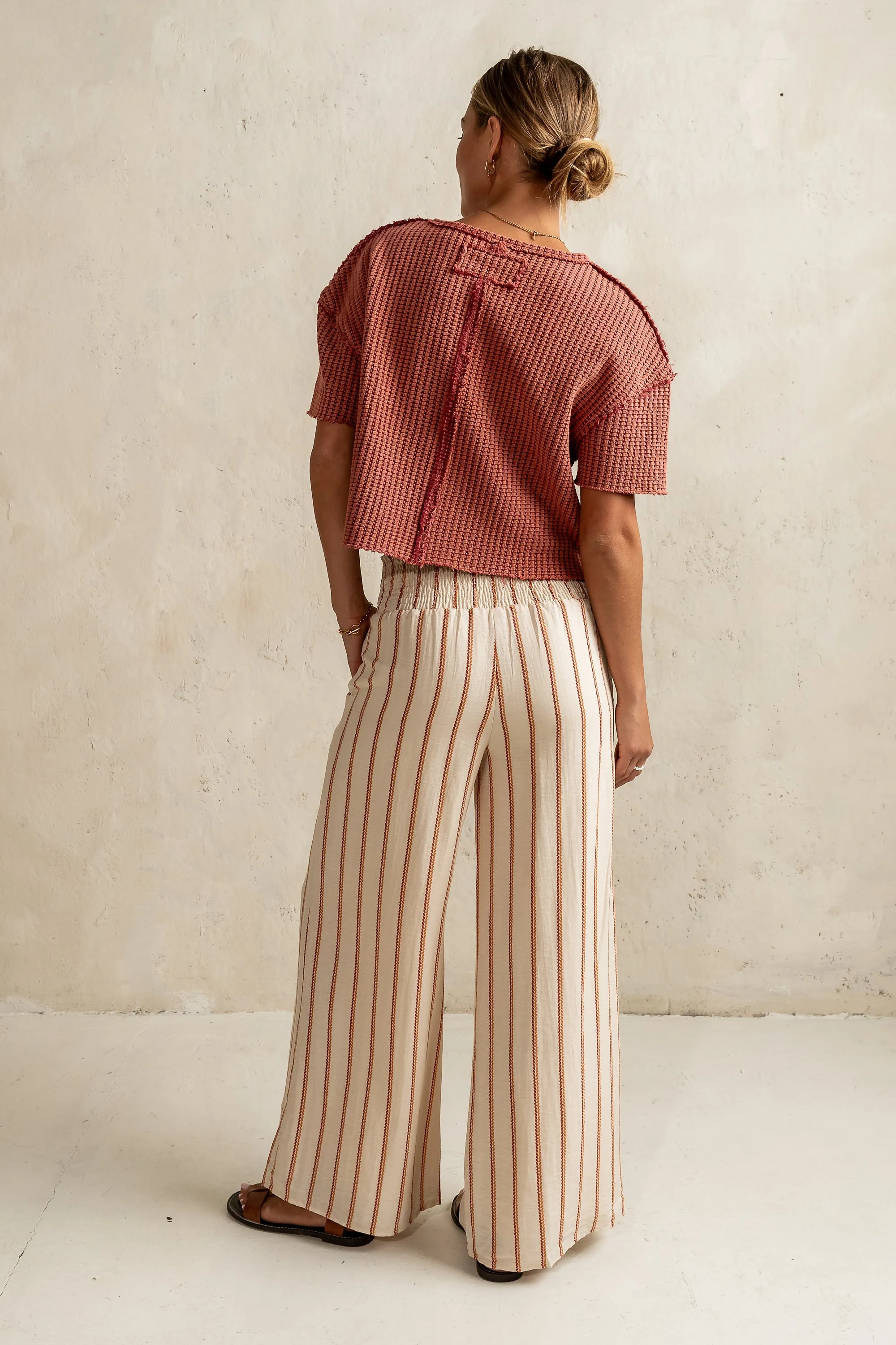 Emery Striped Wide-Leg Pants in Taupe - FINAL SALE sold by bohme product image thumbnail 3