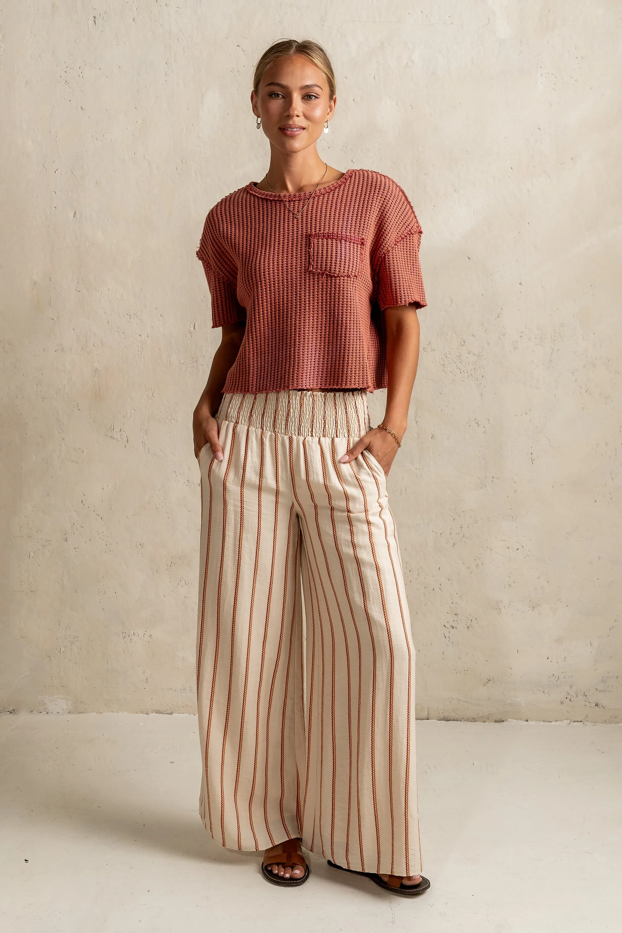 Emery Striped Wide-Leg Pants in Taupe - FINAL SALE sold by bohme product image thumbnail 2