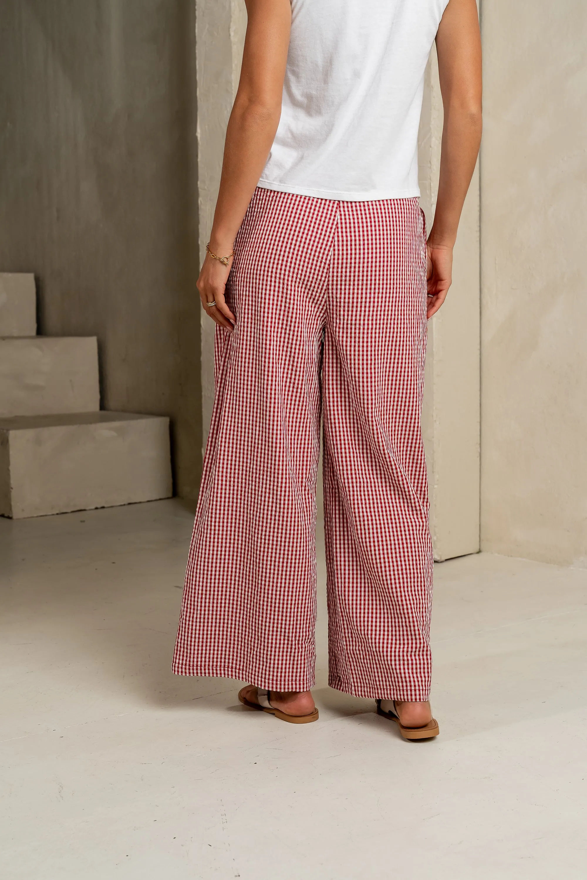 Ada Gingham Wide Leg Pants in Red - FINAL SALE sold by bohme product image thumbnail 3
