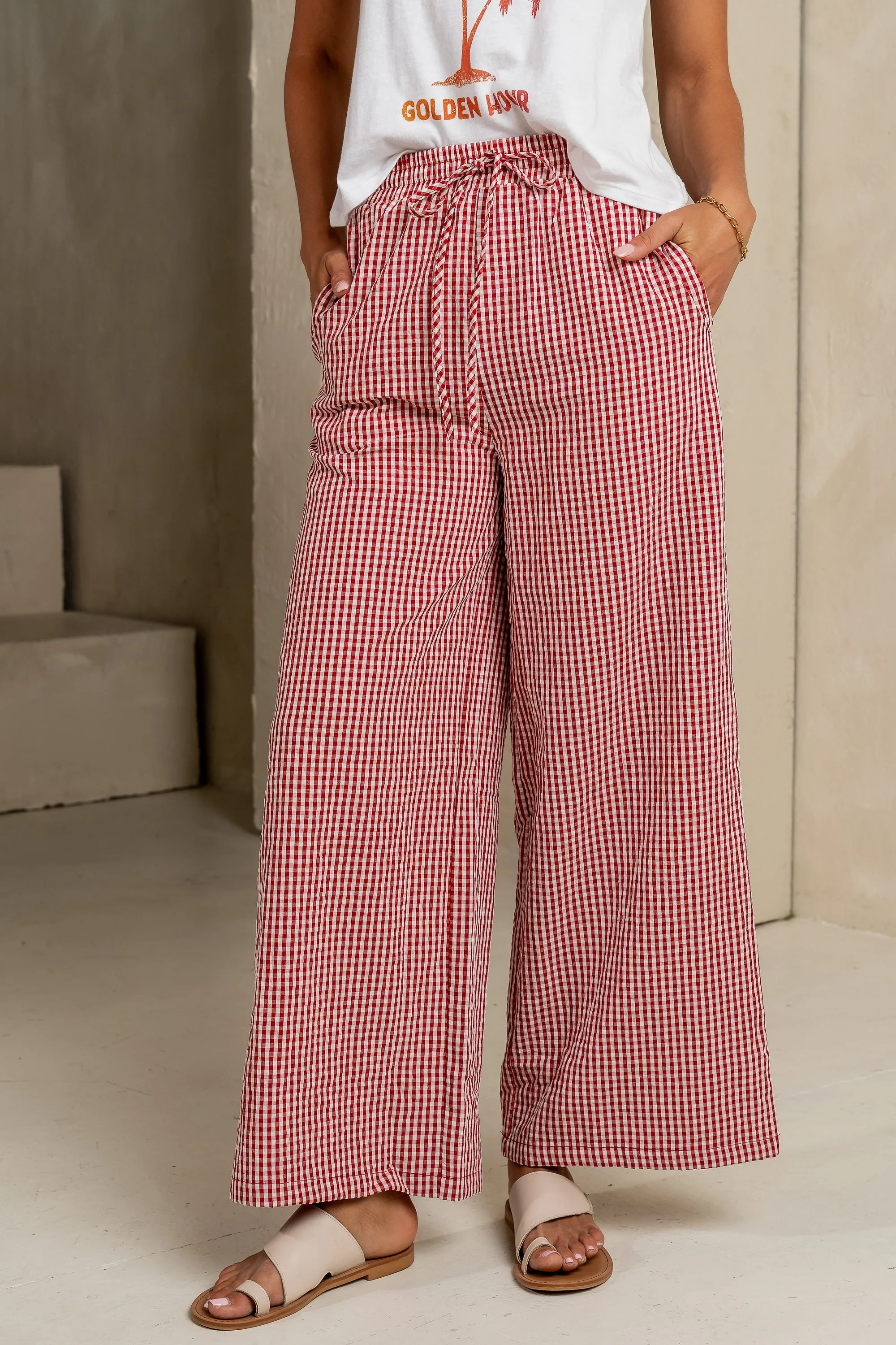 Ada Gingham Wide Leg Pants in Red - FINAL SALE sold by bohme