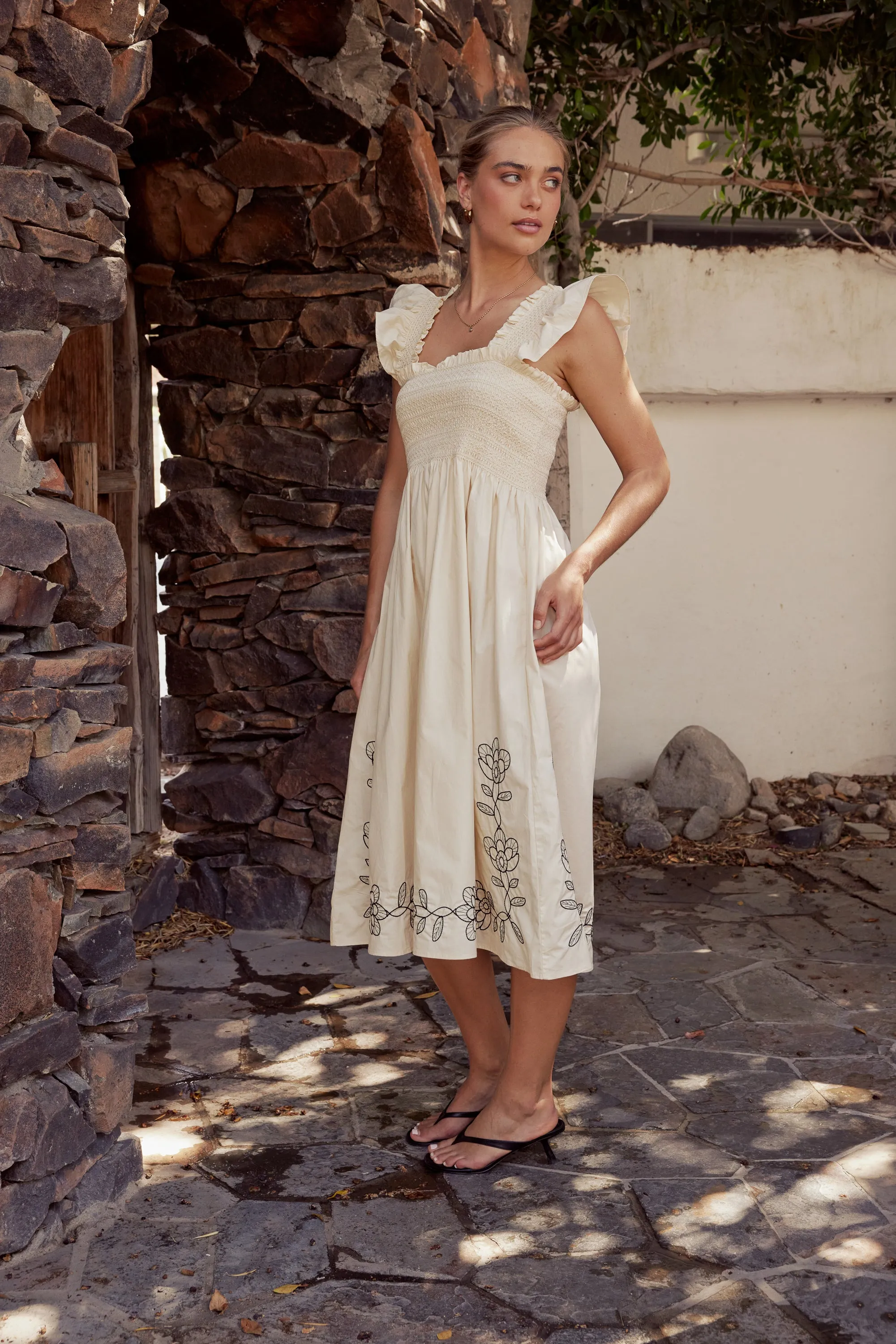 Lane Embroidered Midi Dress in Cream sold by bohme product image thumbnail 4