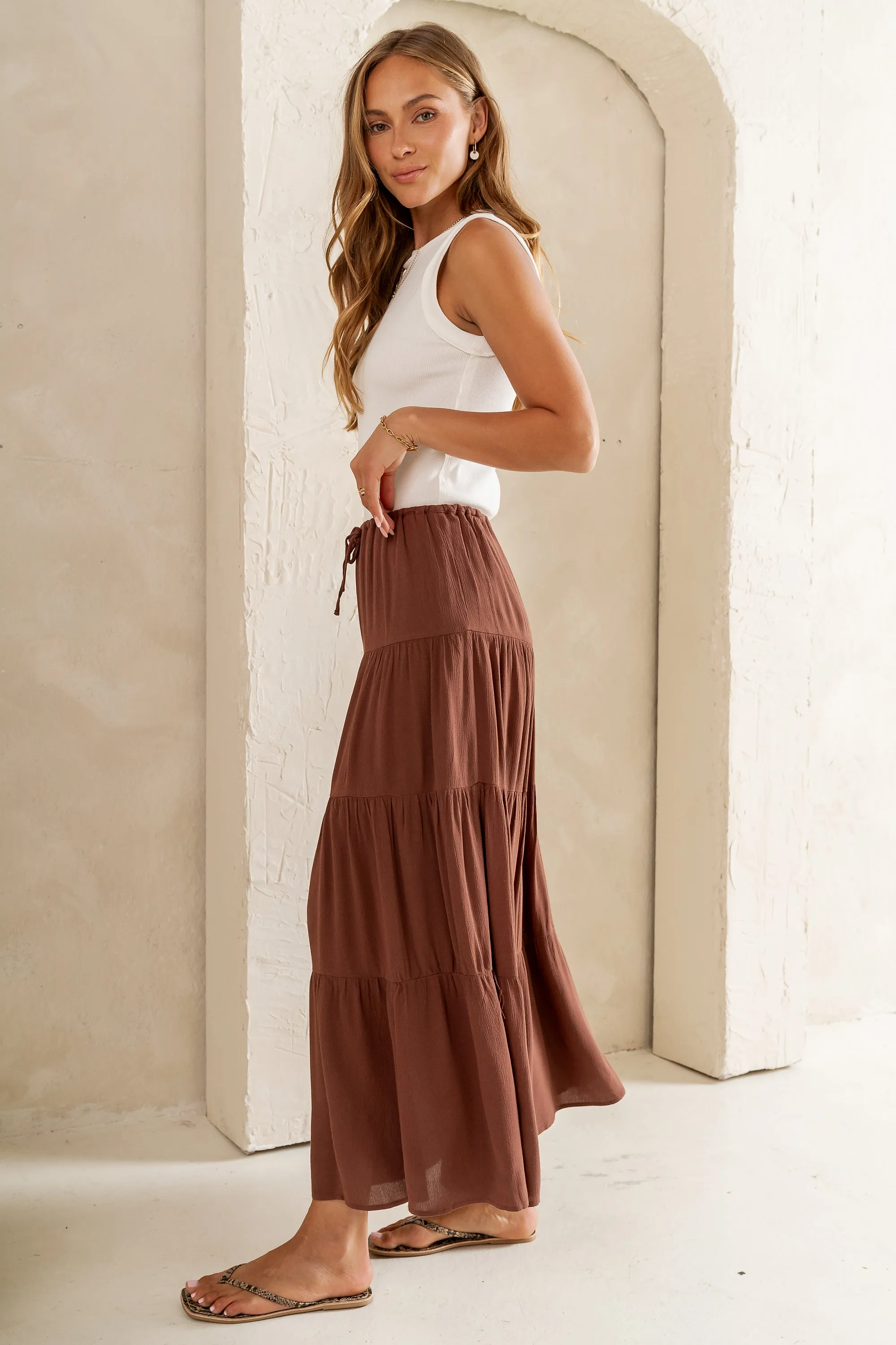 June Tiered Maxi Skirt in Brown - FINAL SALE sold by bohme product image thumbnail 2