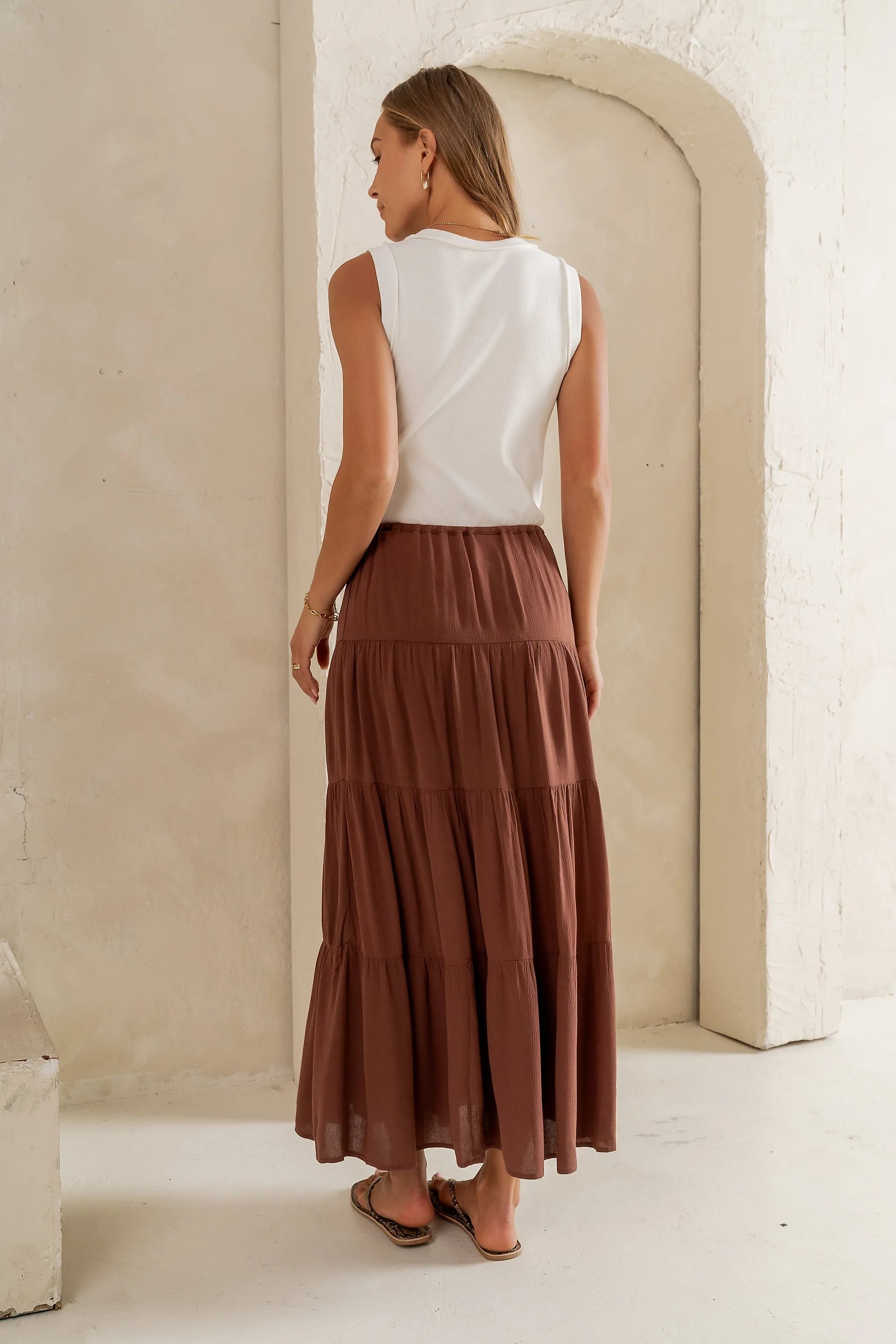June Tiered Maxi Skirt in Brown - FINAL SALE sold by bohme product image thumbnail 4