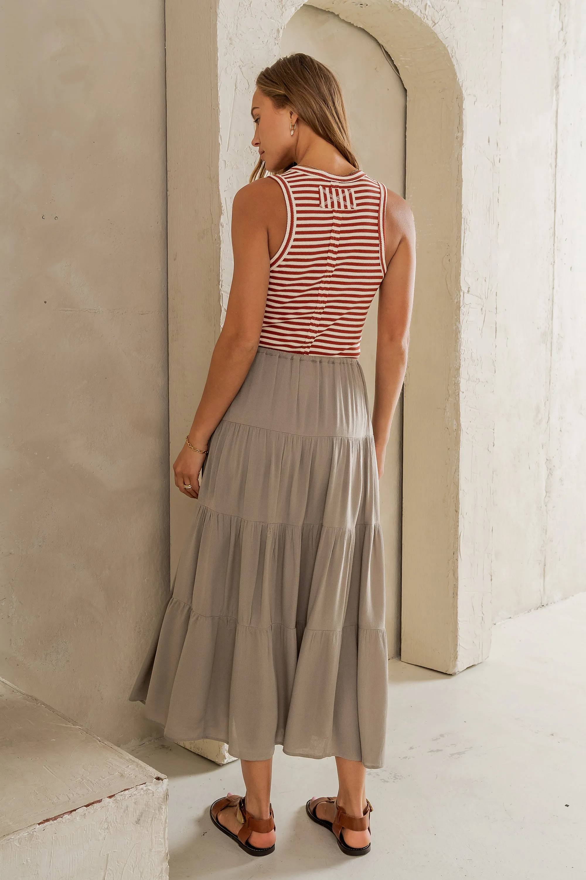 June Tiered Maxi Skirt in Olive sold by bohme product image thumbnail 3