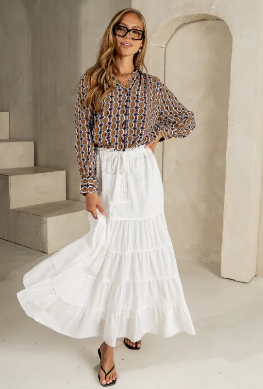 Mira Maxi Skirt in White sold by bohme