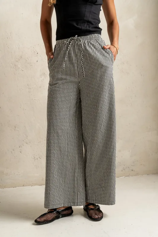 Ada Gingham Wide Leg Pants in Black - FINAL SALE sold by bohme