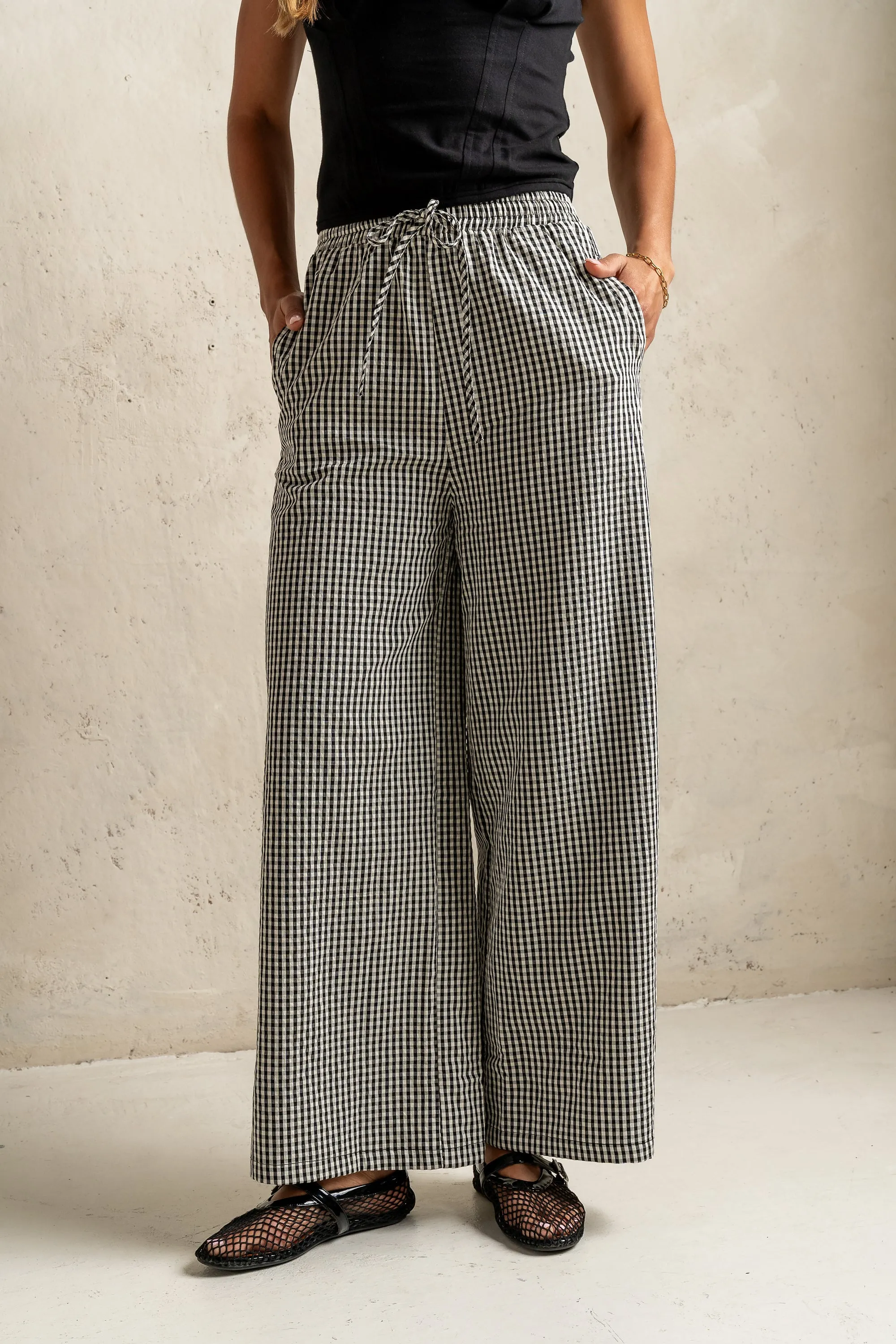 Ada Gingham Wide Leg Pants in Black - FINAL SALE sold by bohme