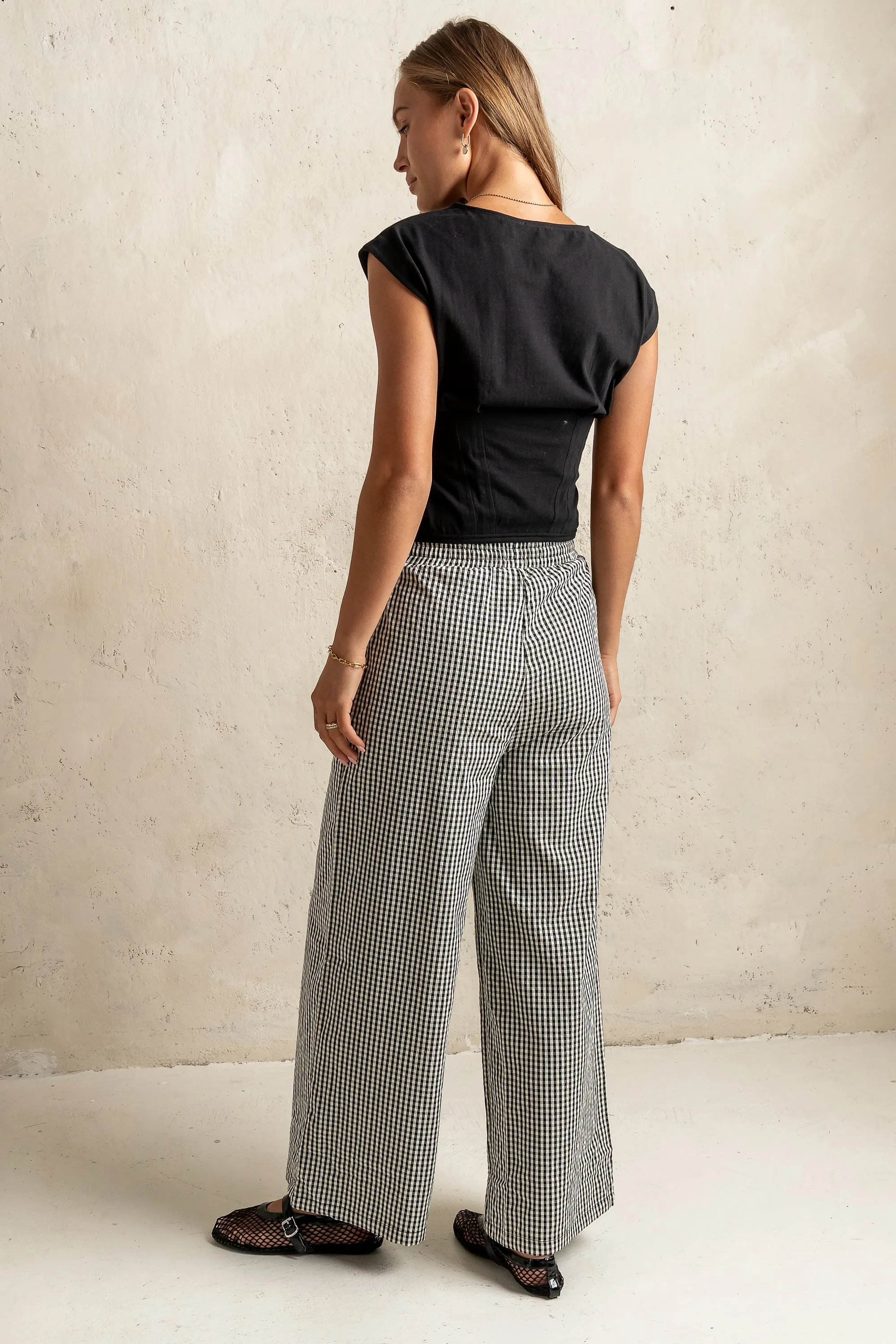 Ada Gingham Wide Leg Pants in Black - FINAL SALE sold by bohme product image thumbnail 4