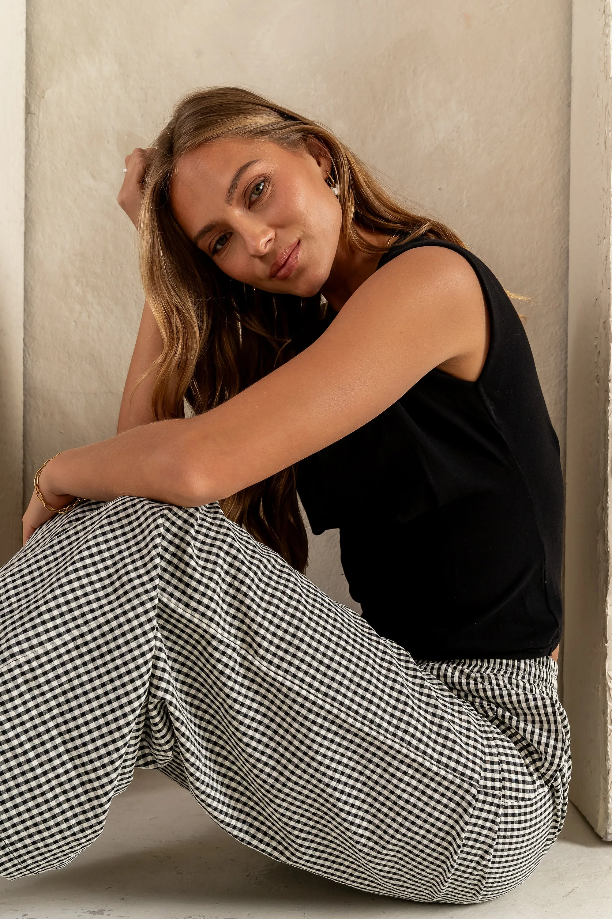 Ada Gingham Wide Leg Pants in Black - FINAL SALE sold by bohme product image thumbnail 2