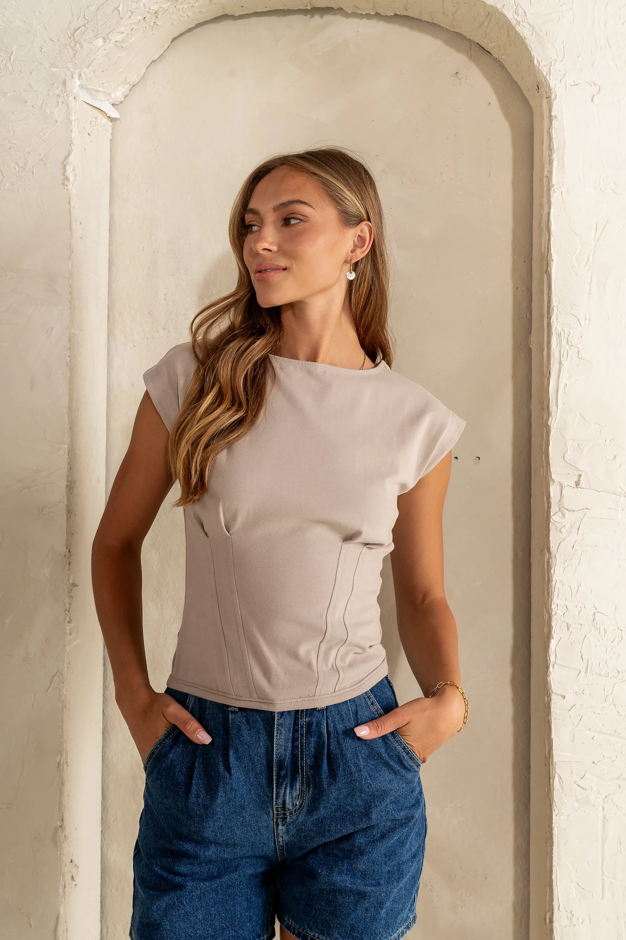 Tam Pleated Top in Taupe sold by bohme product image thumbnail 3