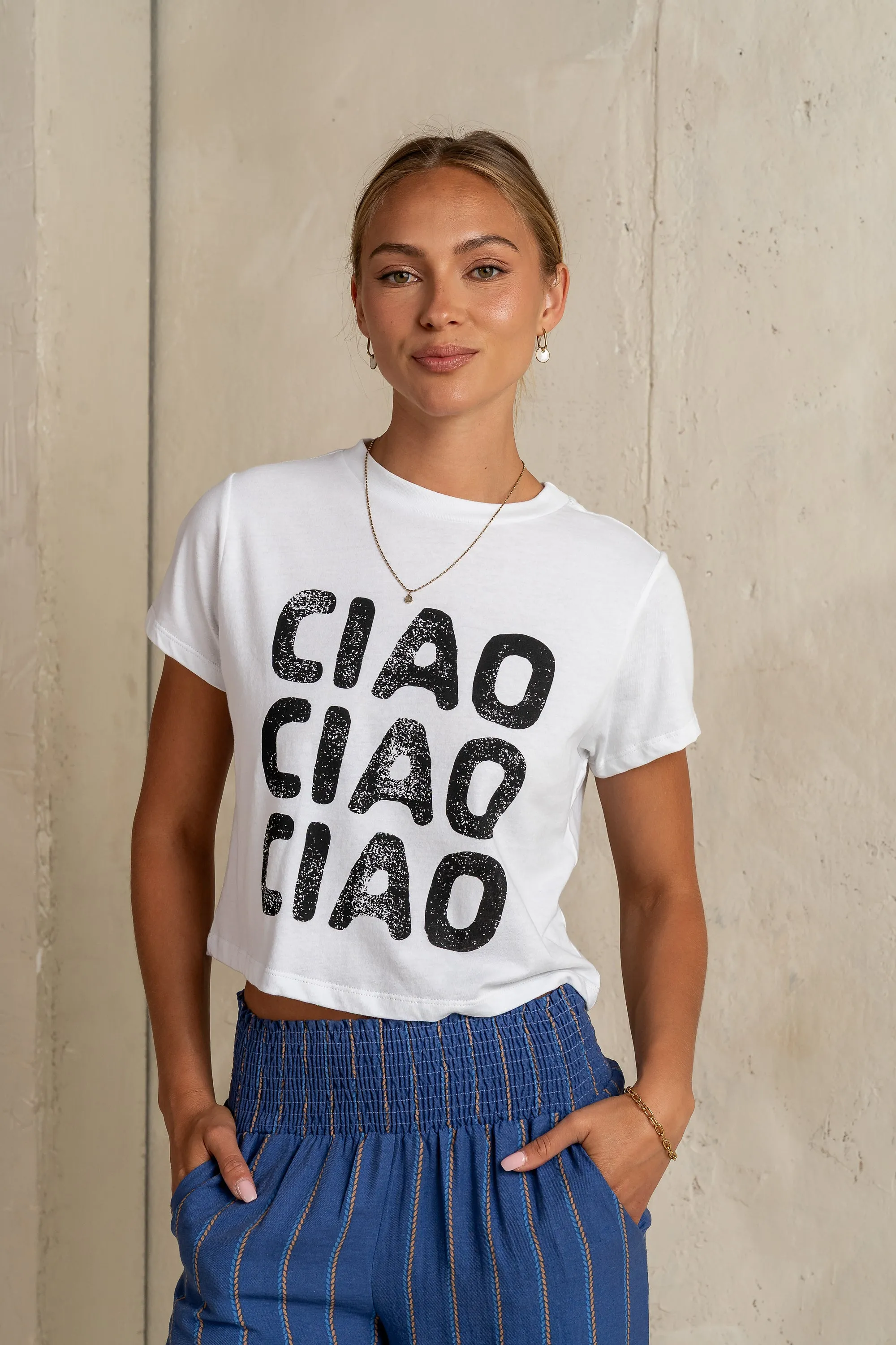 Ciao Graphic Tee in White - FINAL SALE sold by bohme product image thumbnail 4