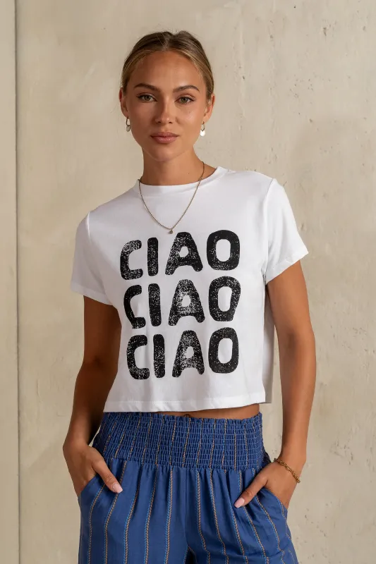 Ciao Graphic Tee in White - FINAL SALE sold by bohme