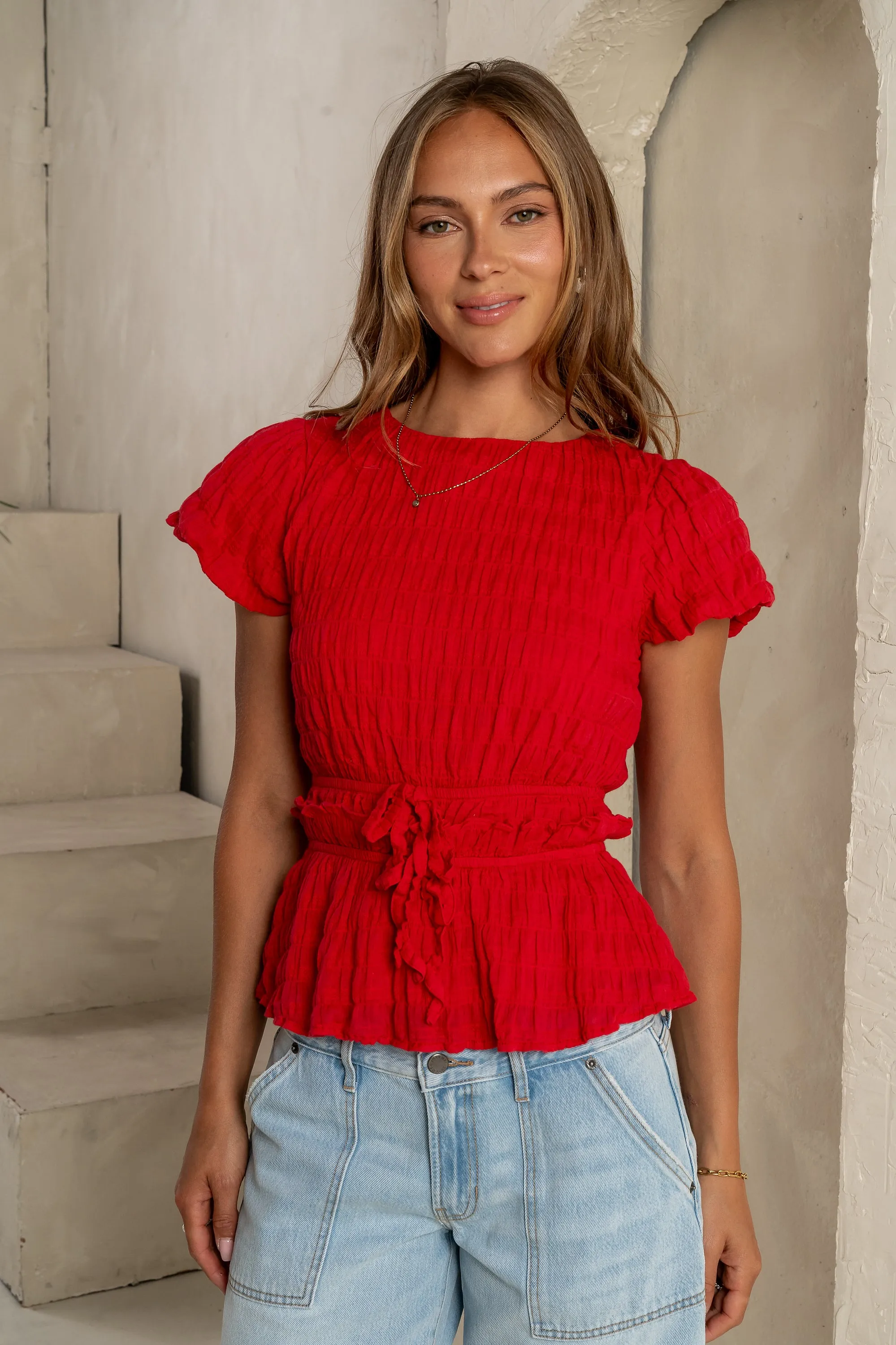 Anya Textured Blouse in Red sold by bohme product image thumbnail 5