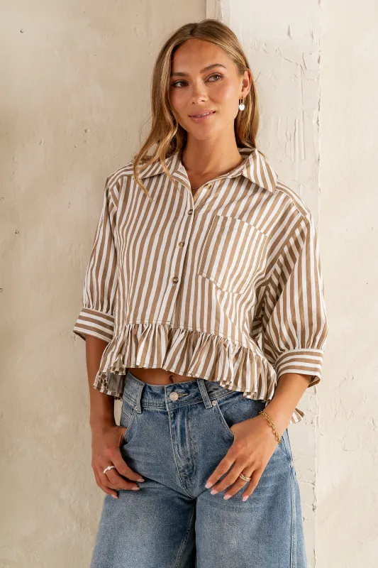 Avery Striped Blouse in Tan - FINAL SALE sold by bohme
