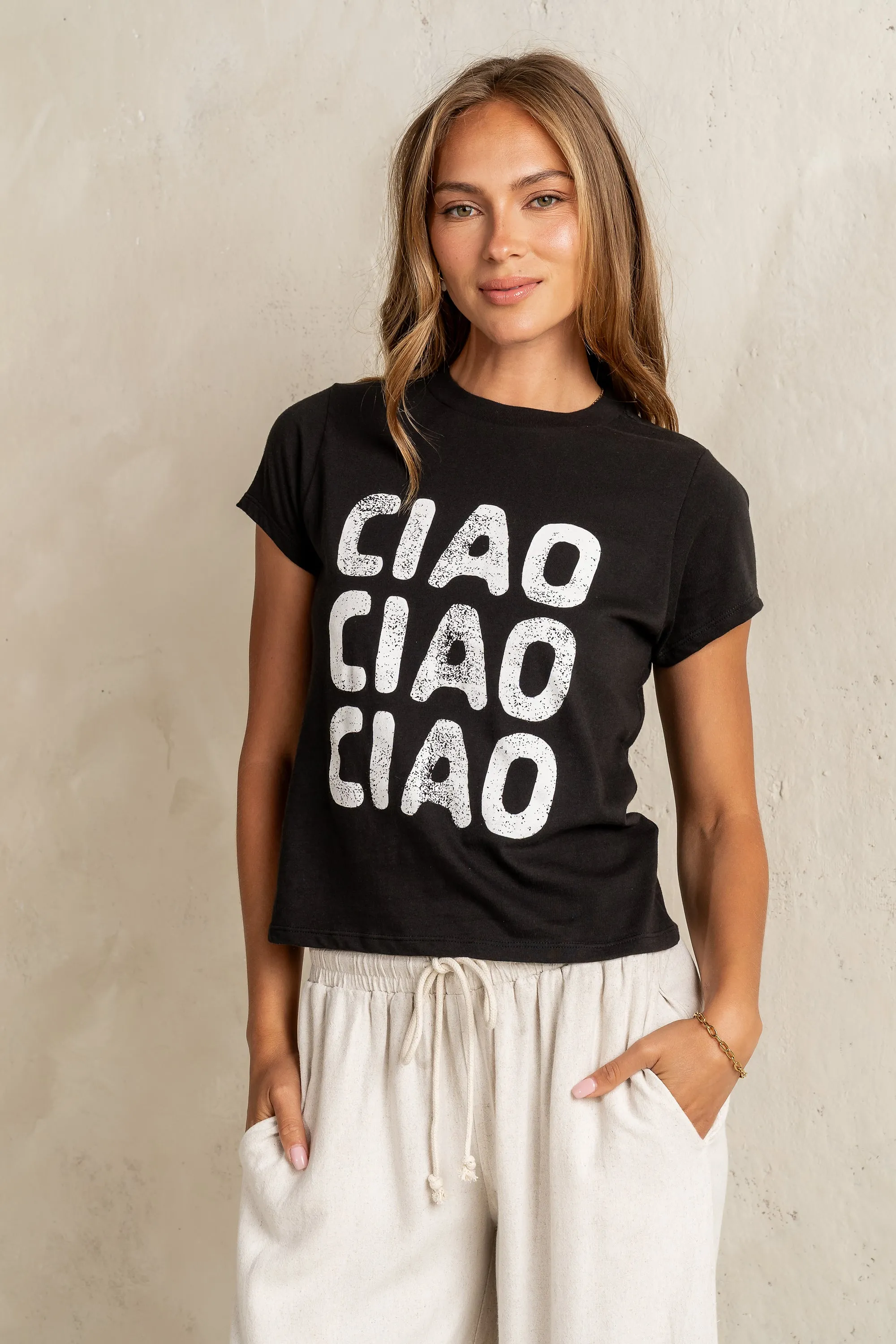 Ciao Graphic Tee in Black - FINAL SALE sold by bohme