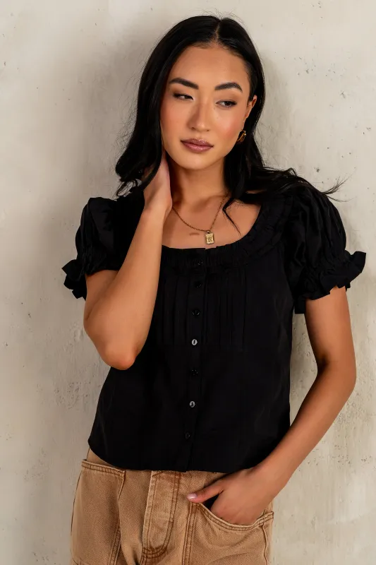 Payton Button Front Blouse in Black sold by bohme