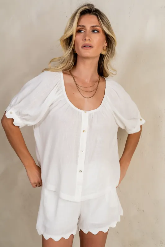 Owen Scalloped Top in White - FINAL SALE sold by bohme