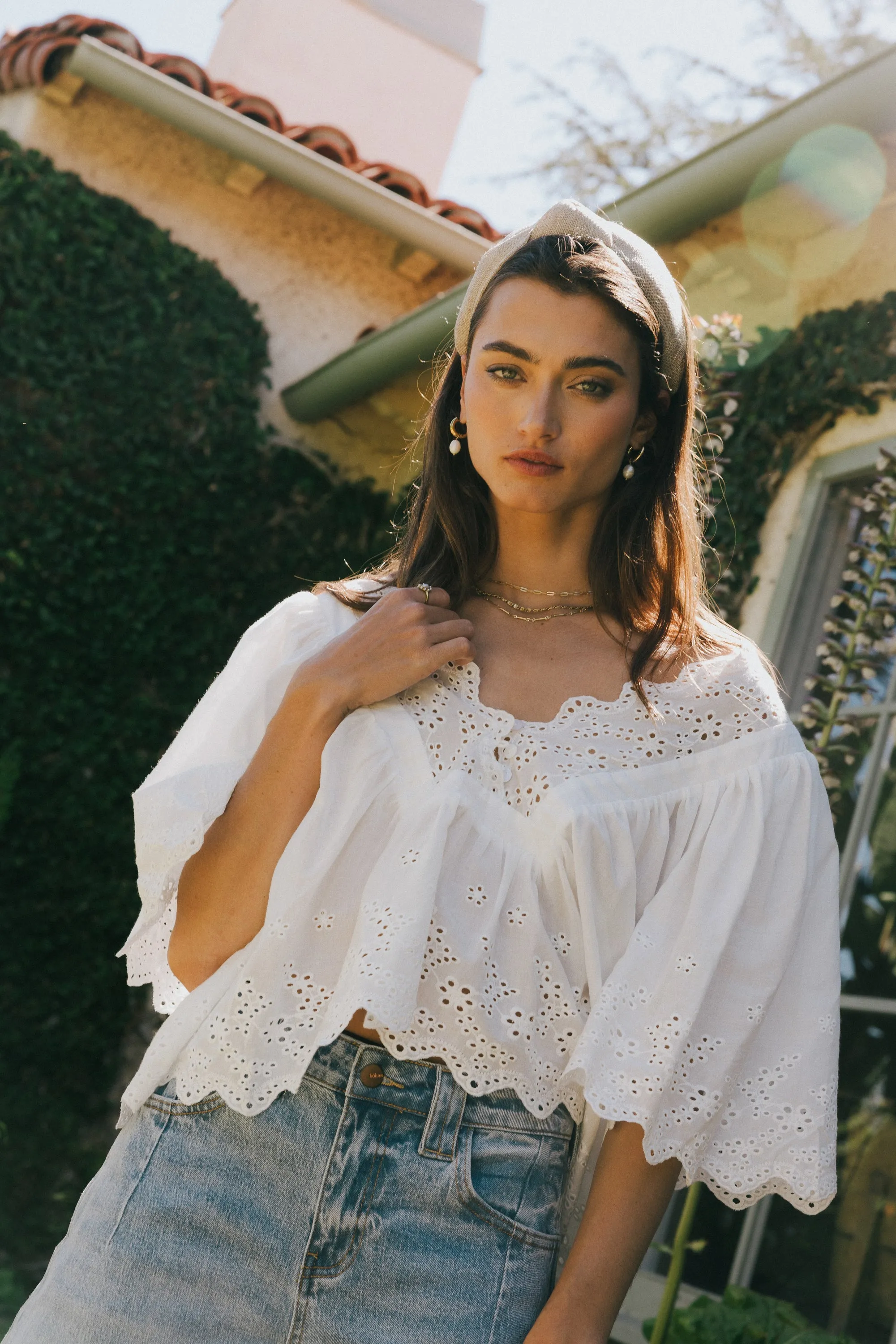 Faye Embroidered Blouse in White sold by bohme product image thumbnail 3