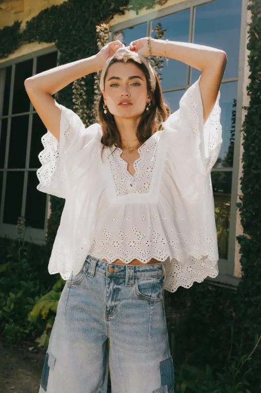 Faye Embroidered Blouse in White sold by bohme
