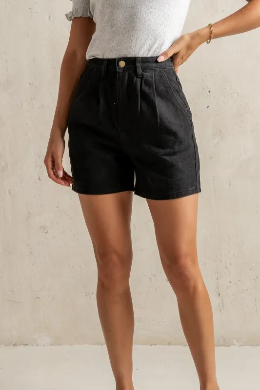 Mabel Denim Shorts in Black sold by bohme