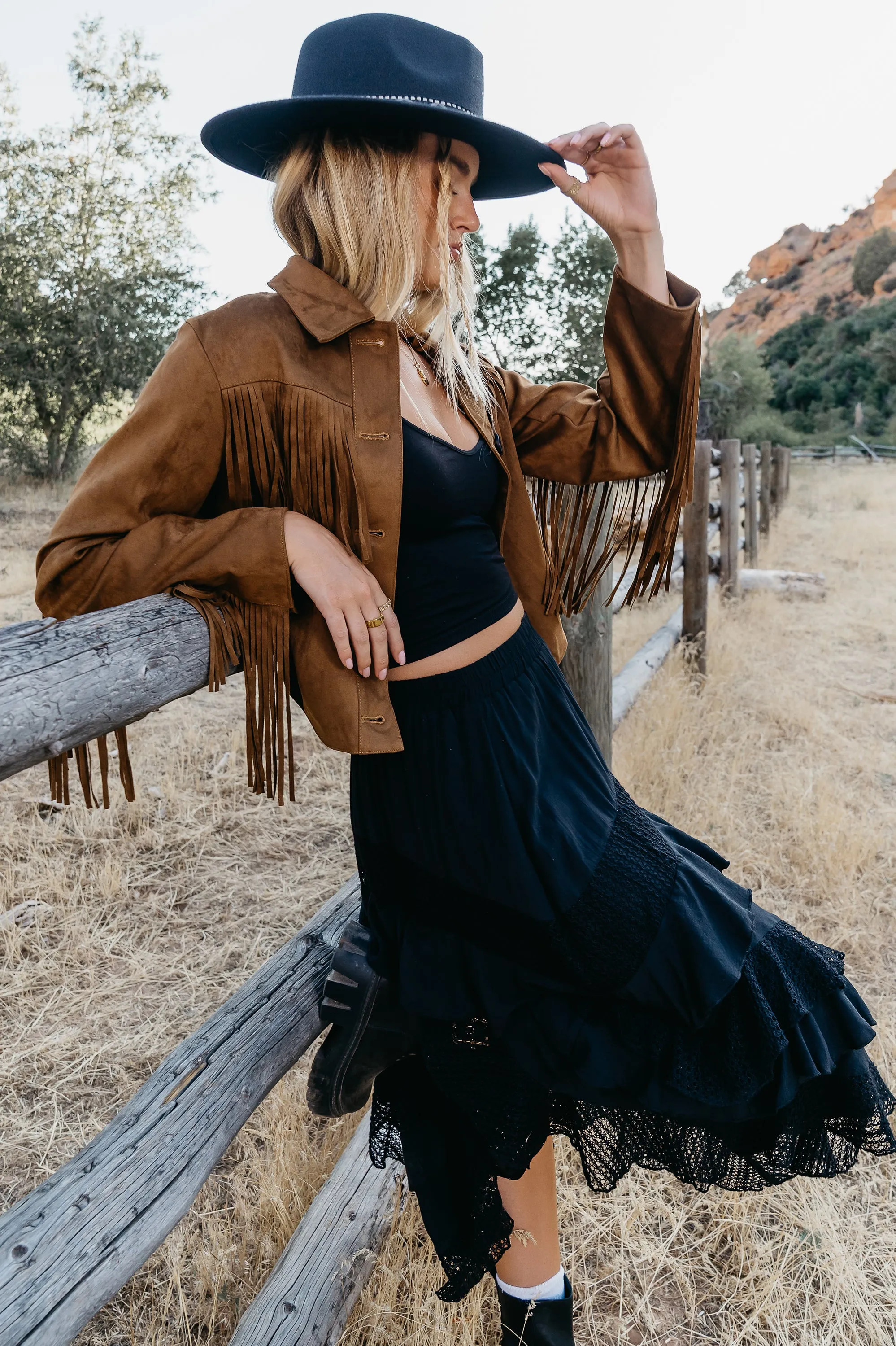 Bridget Fringe Jacket in Cognac sold by bohme product image thumbnail 3