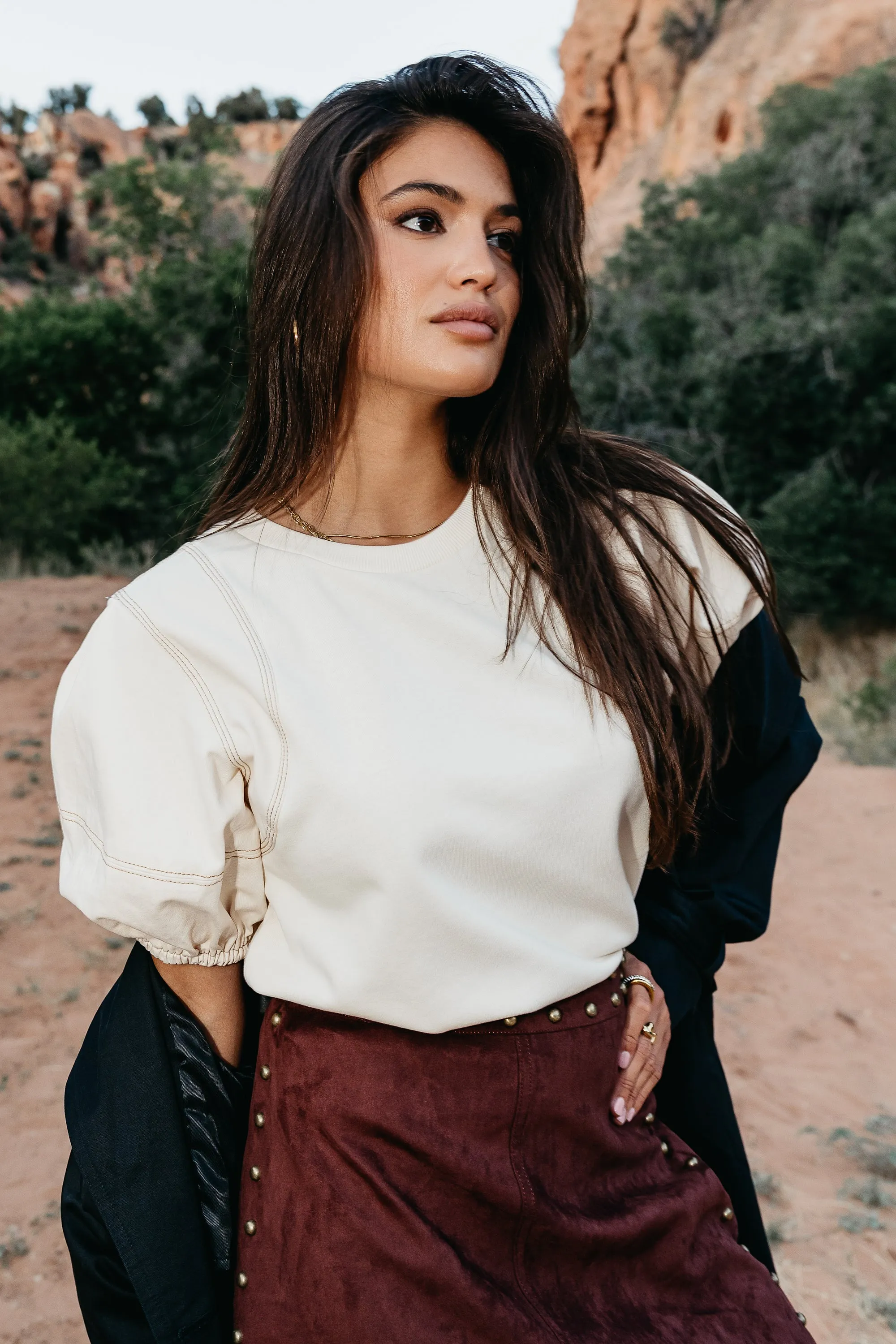 Aspen Puff Sleeve Top in Ecru sold by bohme