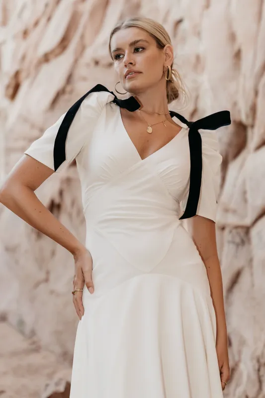 Nellie Drop Waist Maxi Dress in Cream sold by bohme