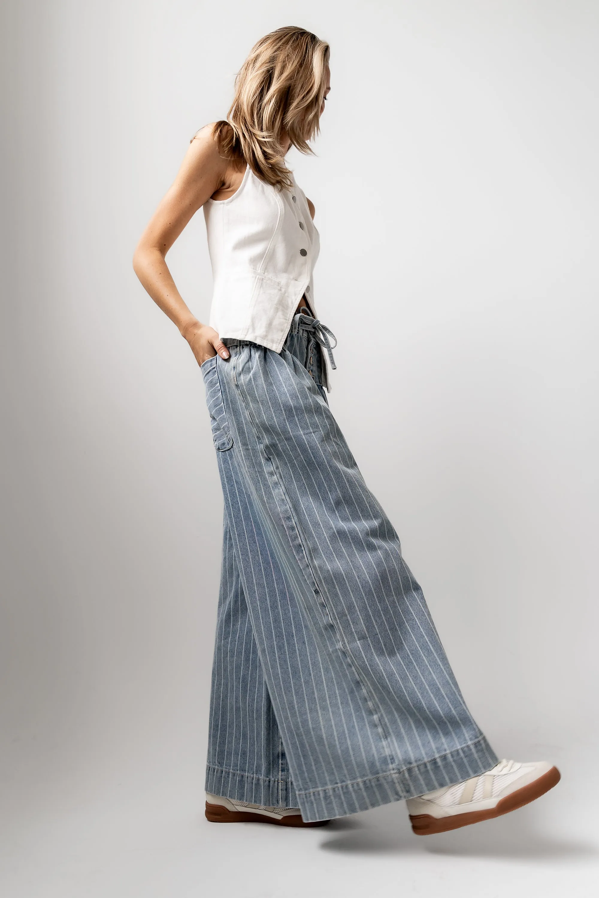 Melanie Striped Wide Leg Pants in Light Wash - FINAL SALE sold by bohme product image thumbnail 3