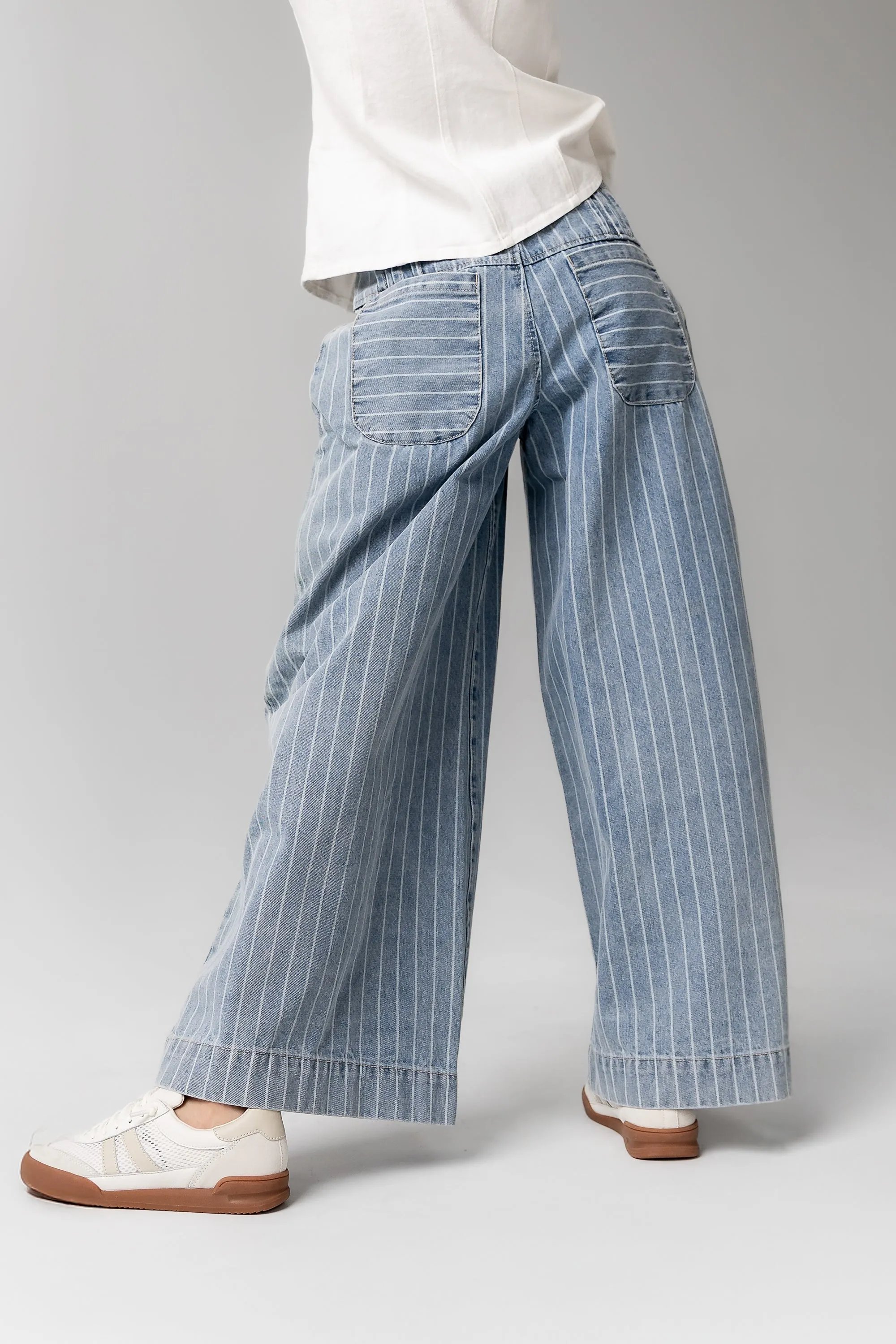Melanie Striped Wide Leg Pants in Light Wash - FINAL SALE sold by bohme product image thumbnail 5
